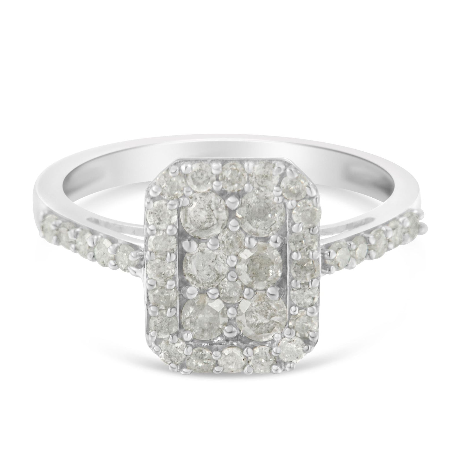 Sterling Silver Emerald Halo Diamond Ring 1.0 Ct