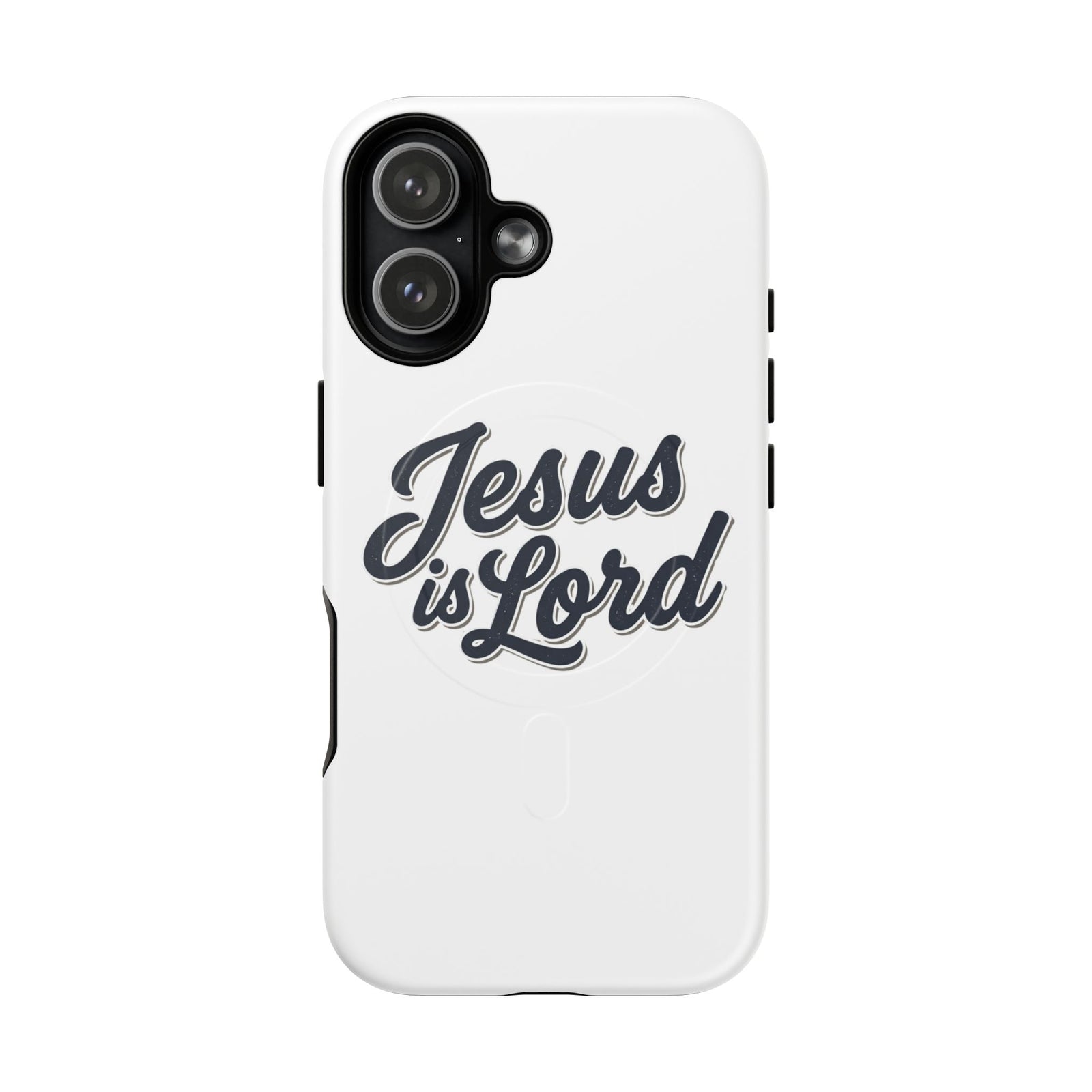 White phone case with 'Jesus is Lord" on a white background