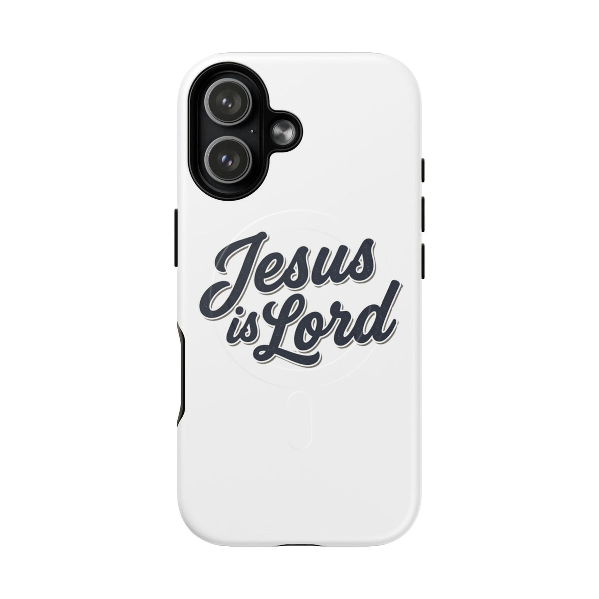 White phone case with 'Jesus is Lord" on a white background