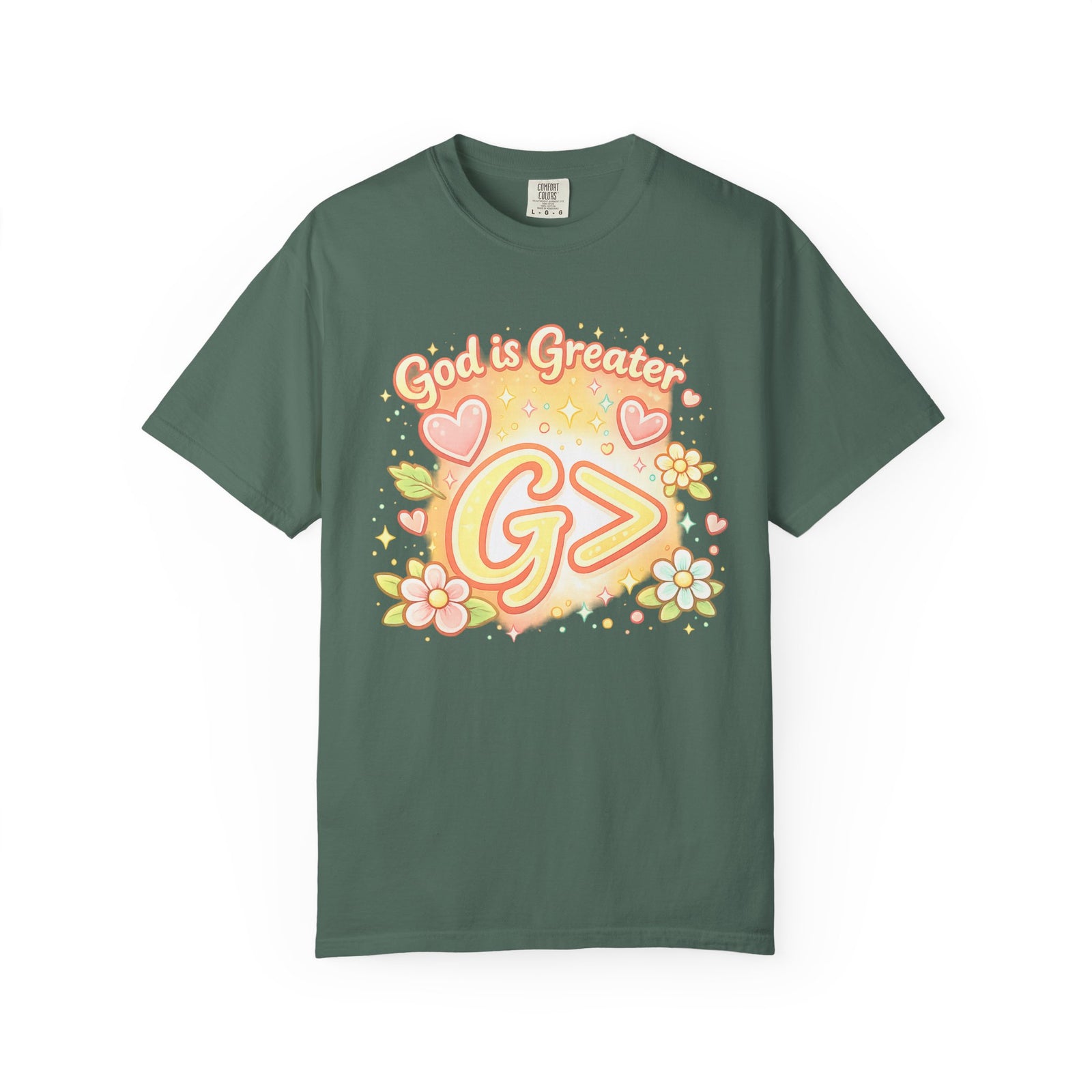 God's Greater Tee — Cute Floral Christian Graphic T-Shirt