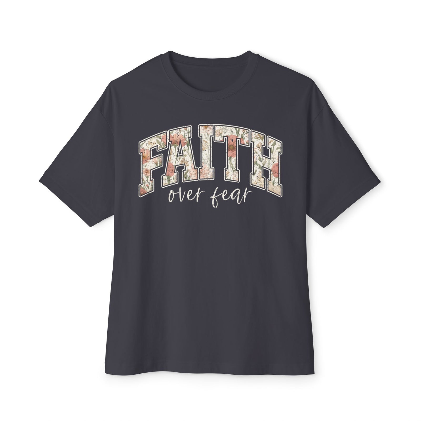 Faith Floral Boxy Tee — Oversized White Graphic T-Shirt with Floral "FAITH" Design