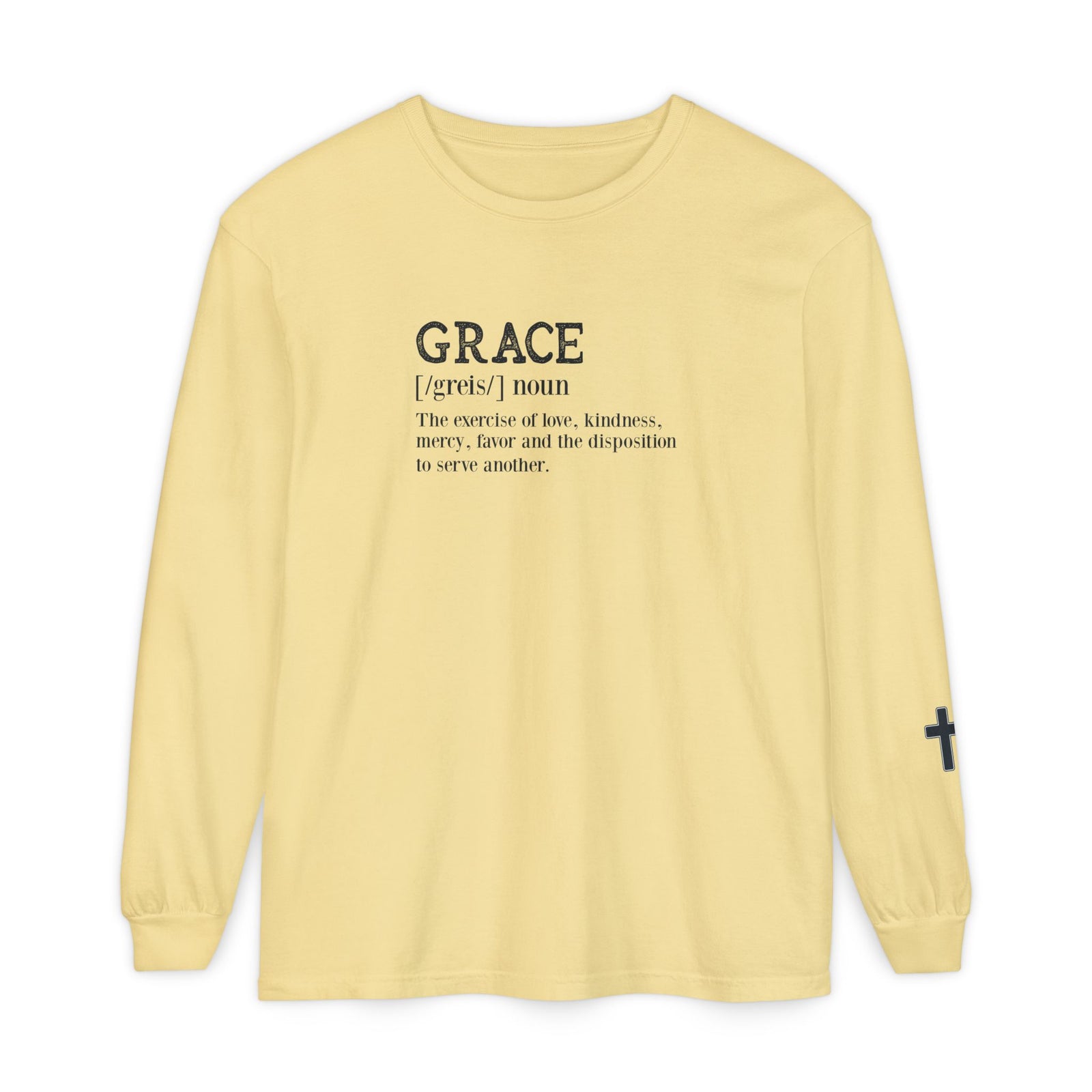 Grace Definition Long Sleeve Shirt — Christian Faith Cross Tee