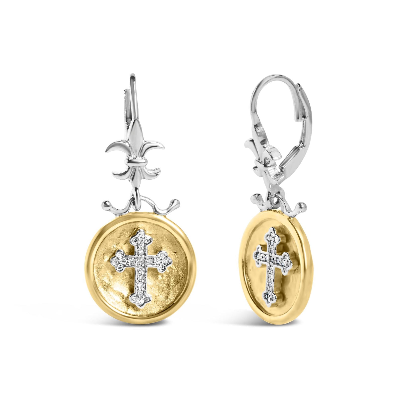 18K Gold Plated Sterling Silver Diamond Cross Earrings