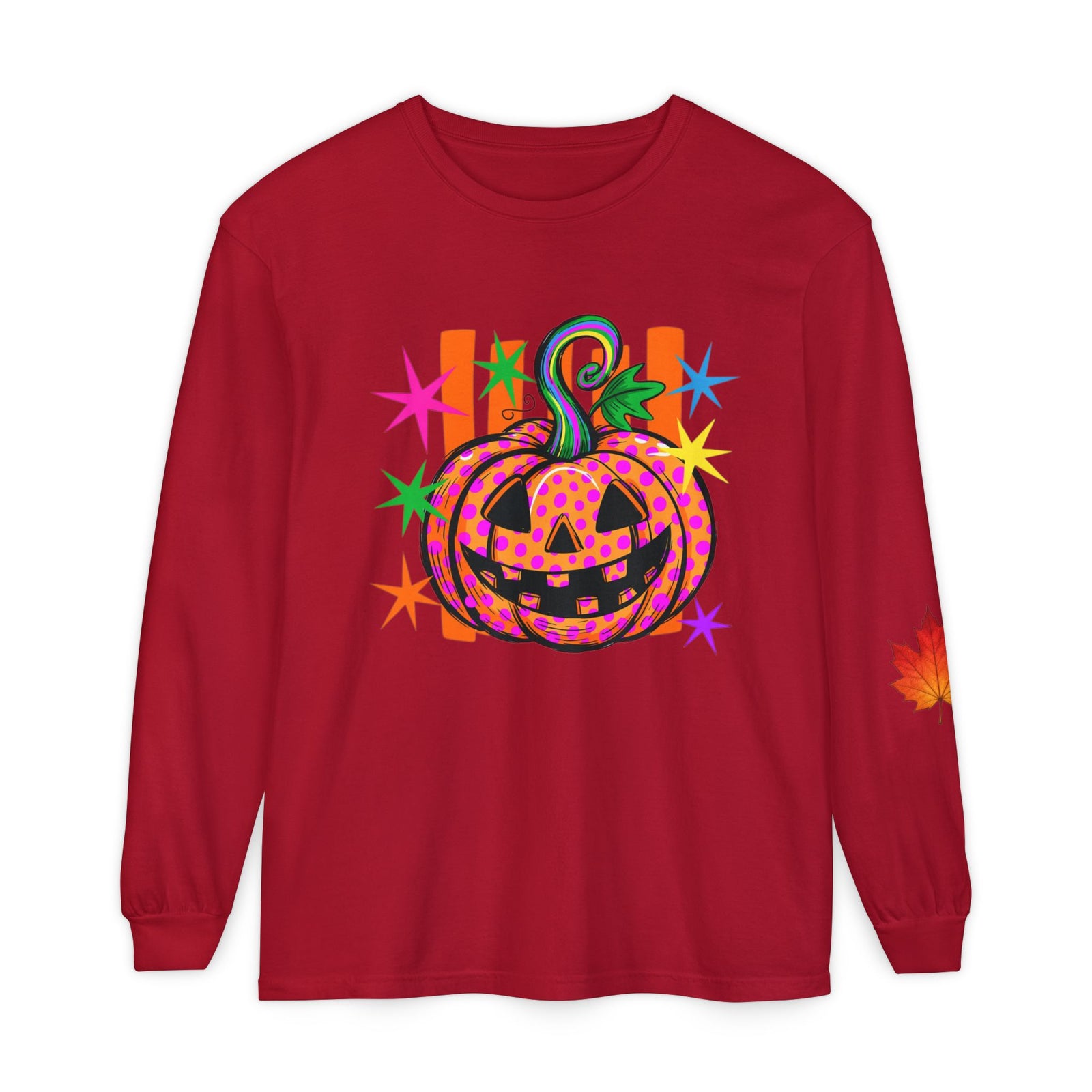 Halloween Pumpkin Long Sleeve Tee — Colorful Jack-O'-Lantern Graphic