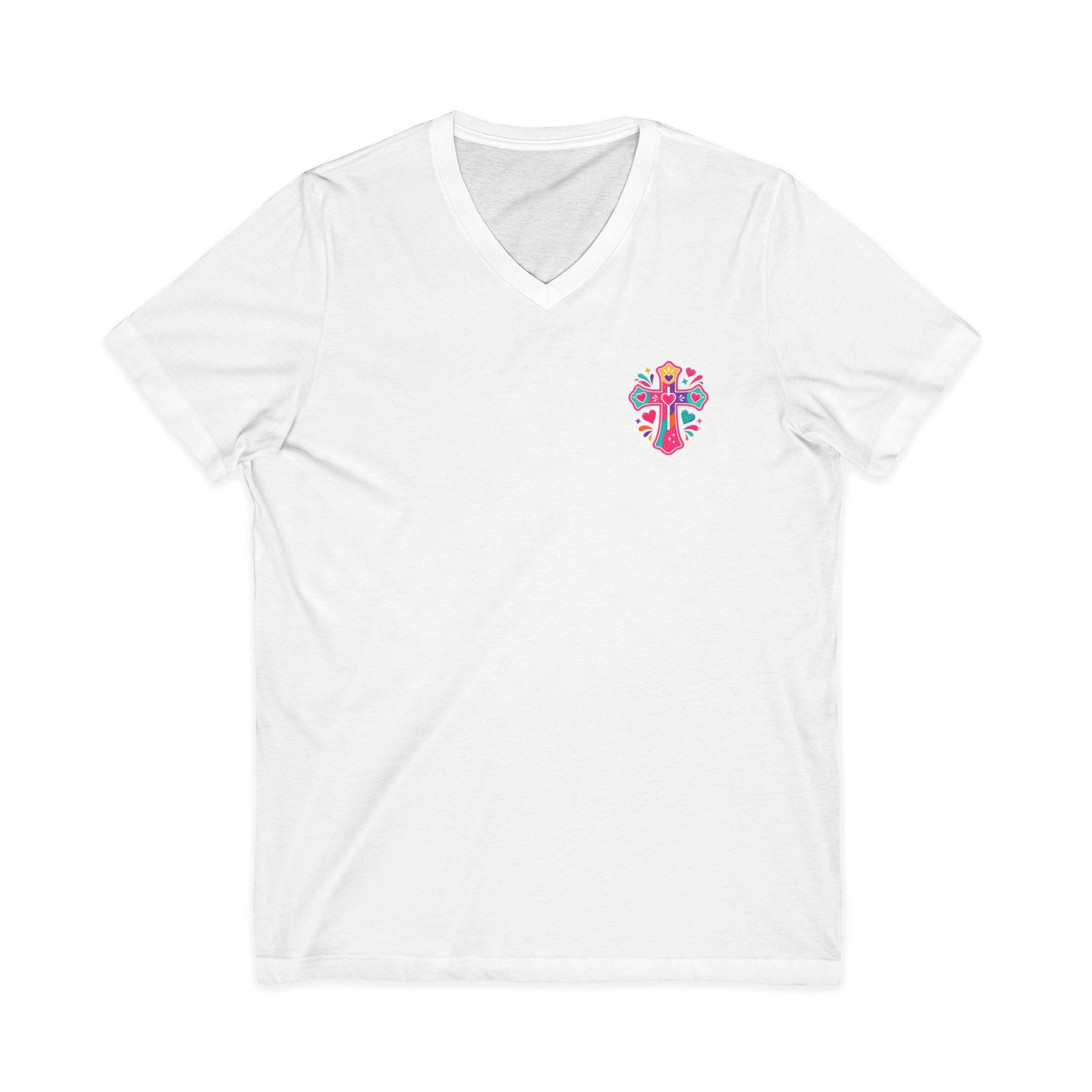 Christian V‑Neck Tee — "Warning I Tell Everyone About Jesus" Colorful Faith Shirt