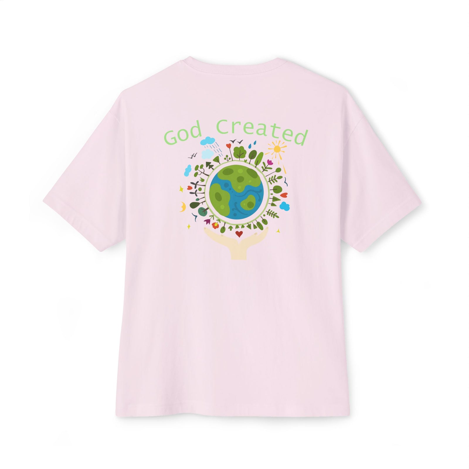 T-Shirt — "God Created" Earth Graphic Tee (Eco, Faith & Nature Love)