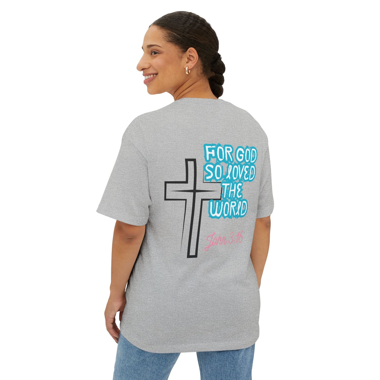 Christian Cross Tee — "For God So Loved the World" John 3:16 Oversized Shirt