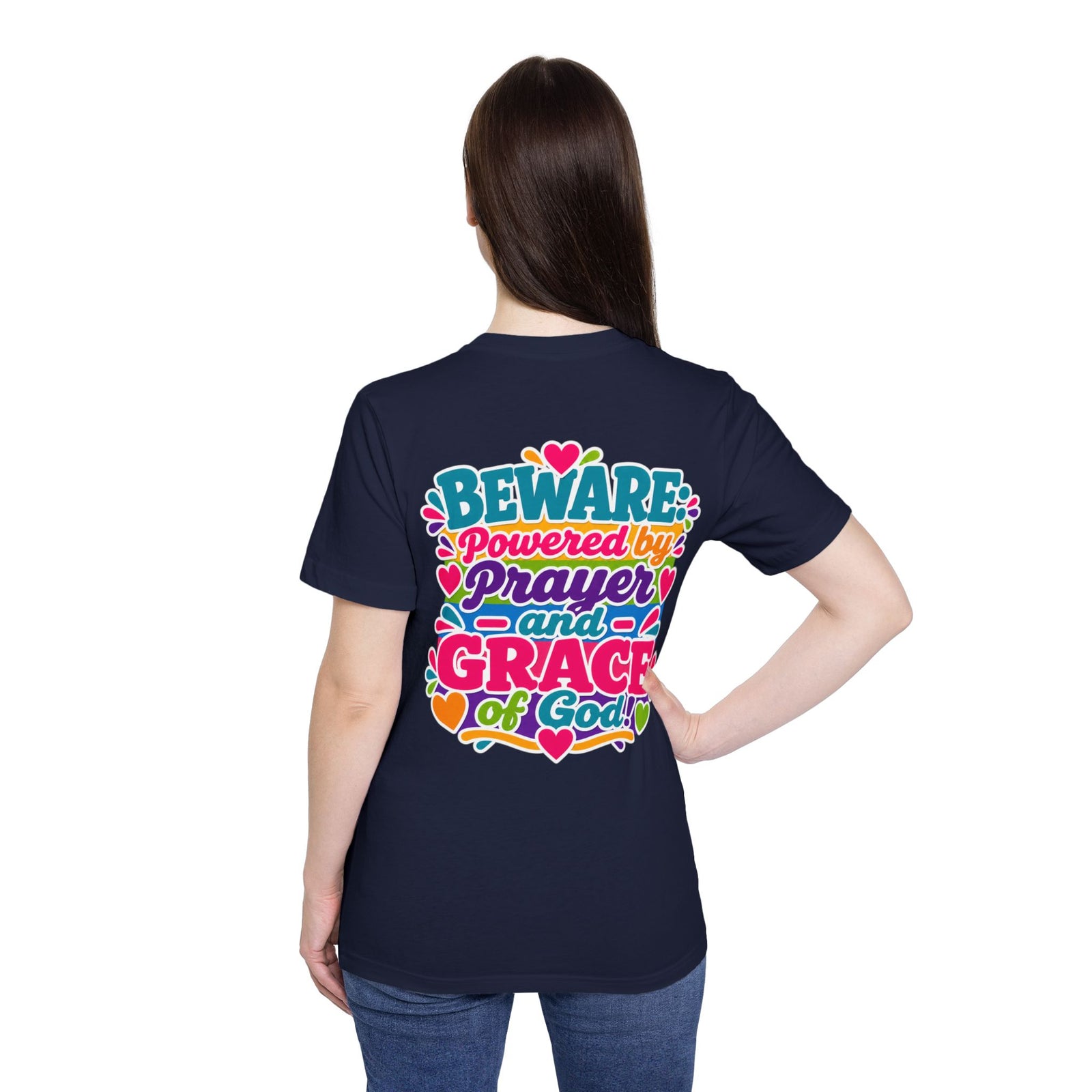 Christian Prayer & Grace T-Shirt — “Beware: Powered by Prayer and Grace of God”