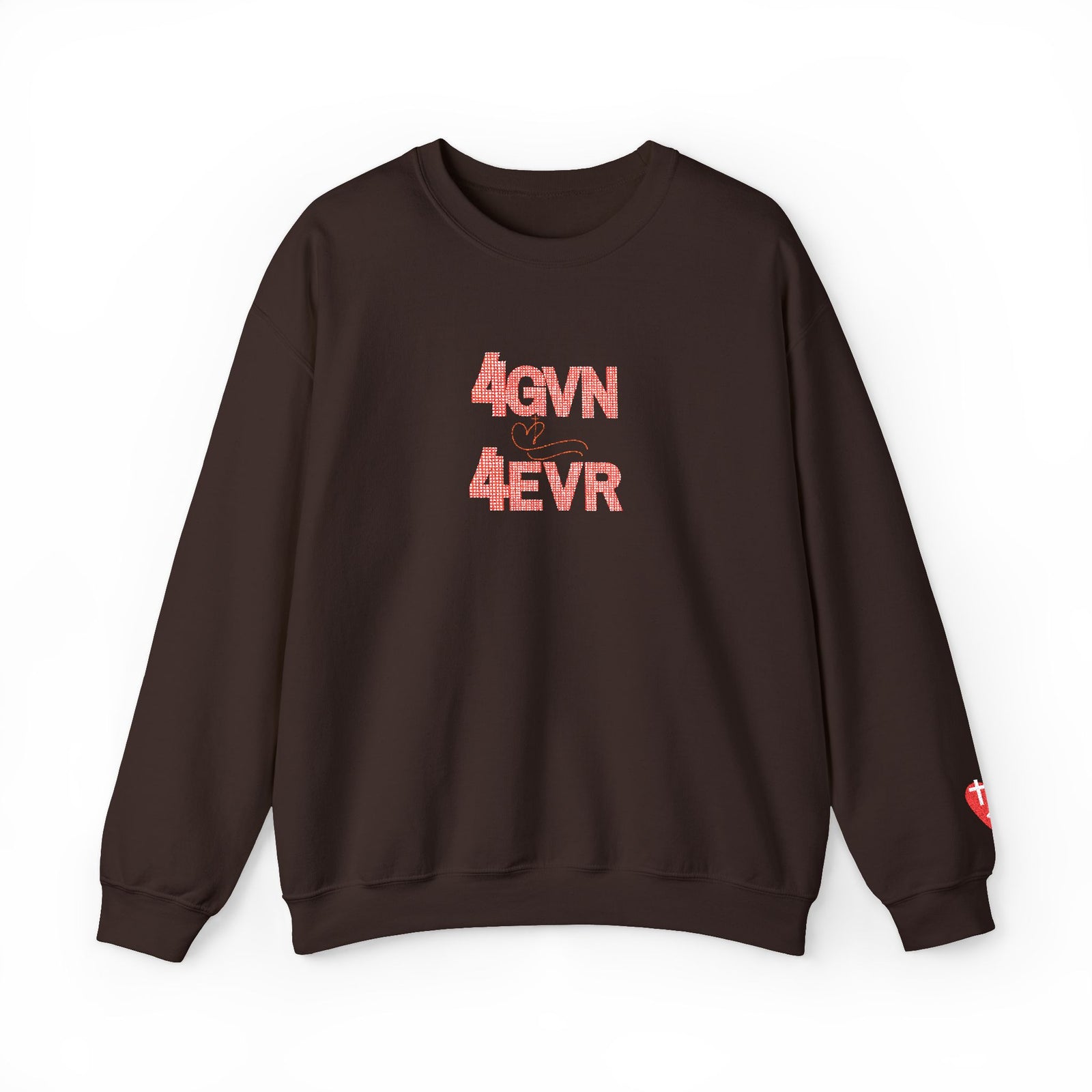 Crewneck Sweatshirt — 'AGAIN NEVER' Floral Text Design, White Cozy Pullover