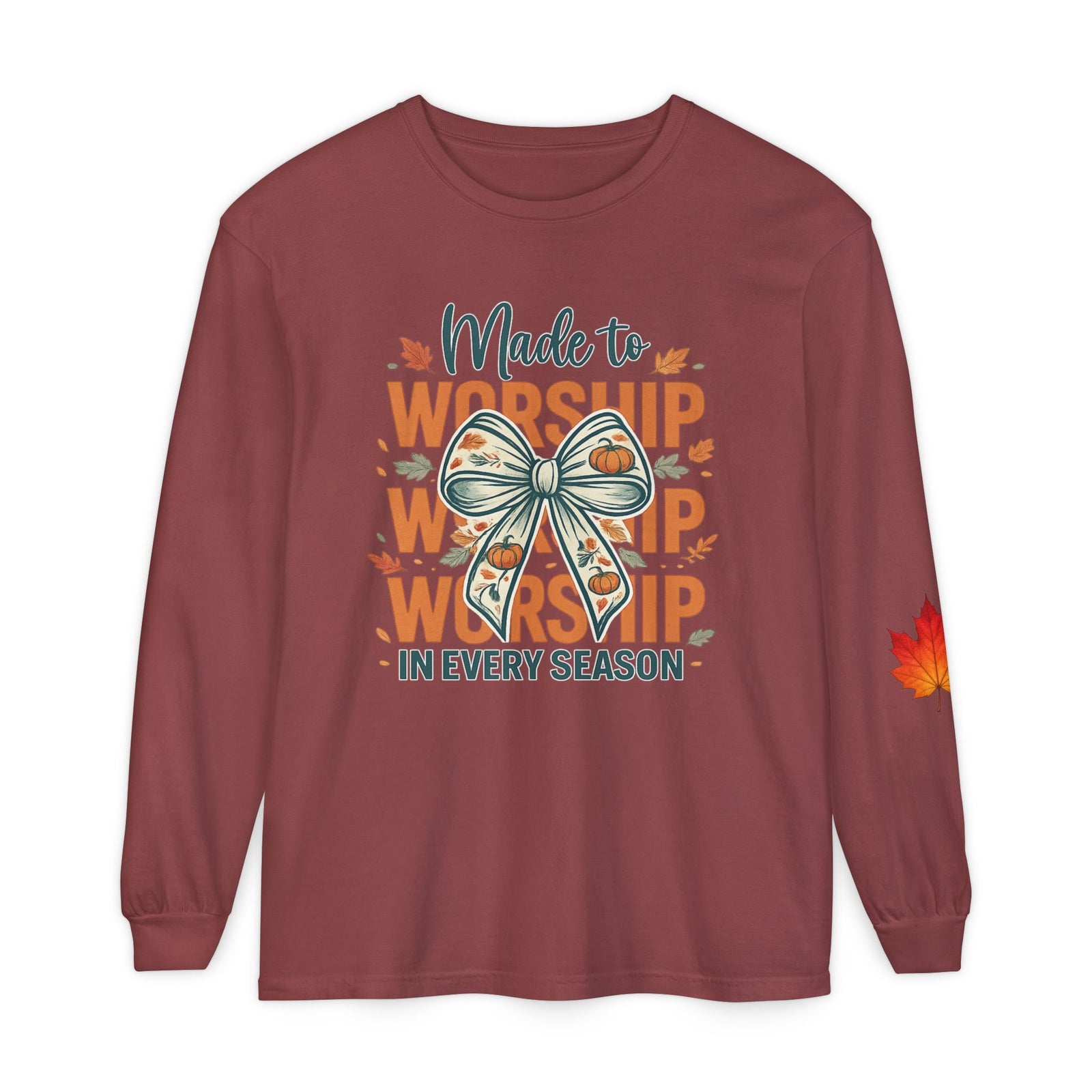Long Sleeve Tee — "Made to Worship in Every Season" Fall Faith Shirt