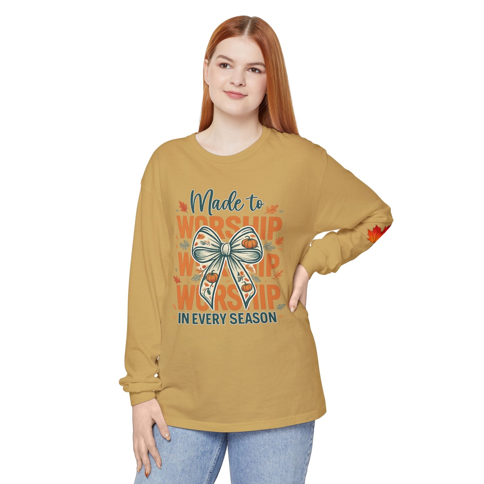 Long Sleeve Tee — "Made to Worship in Every Season" Fall Faith Shirt