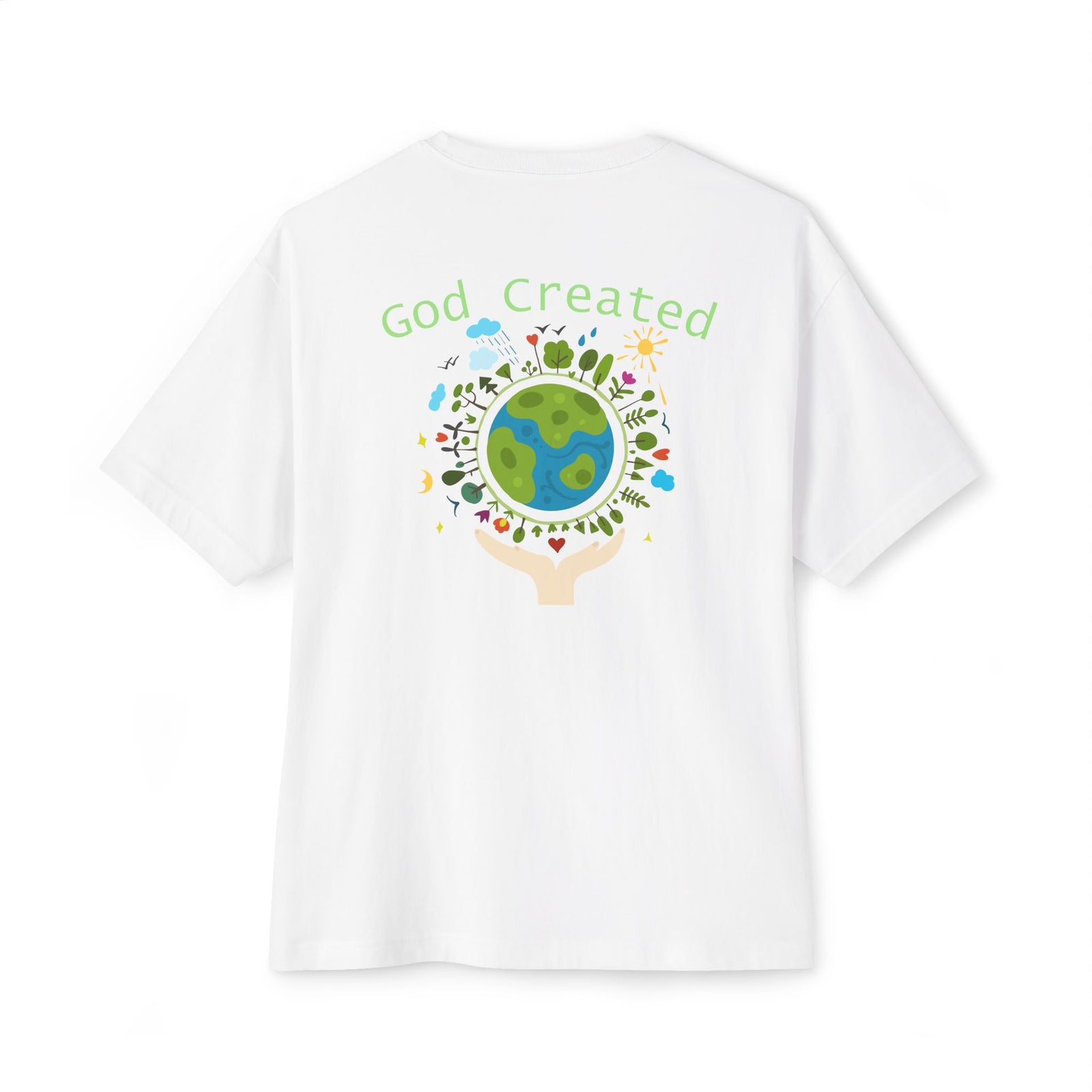 T-Shirt — "God Created" Earth Graphic Tee (Eco, Faith & Nature Love)