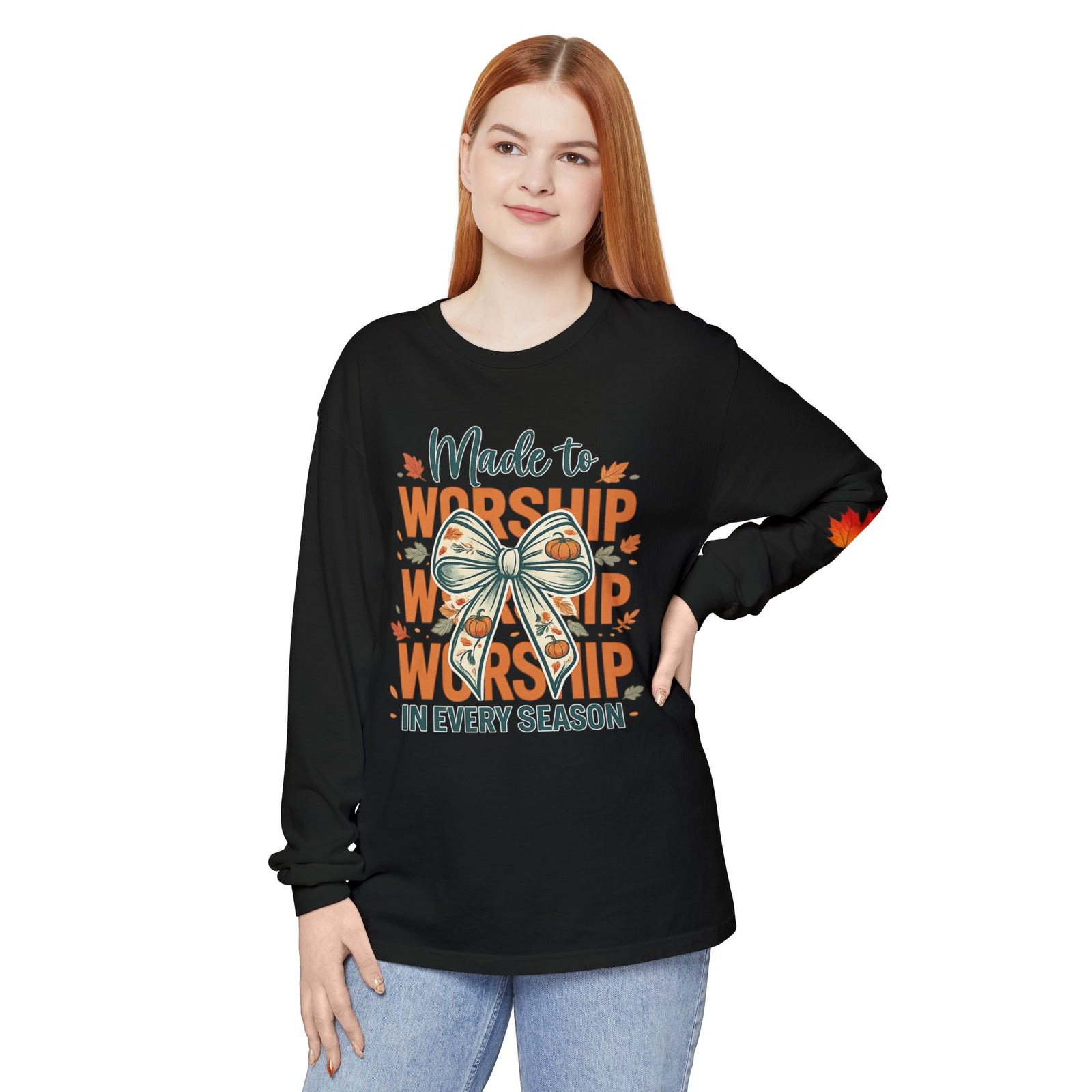 Long Sleeve Tee — "Made to Worship in Every Season" Fall Faith Shirt