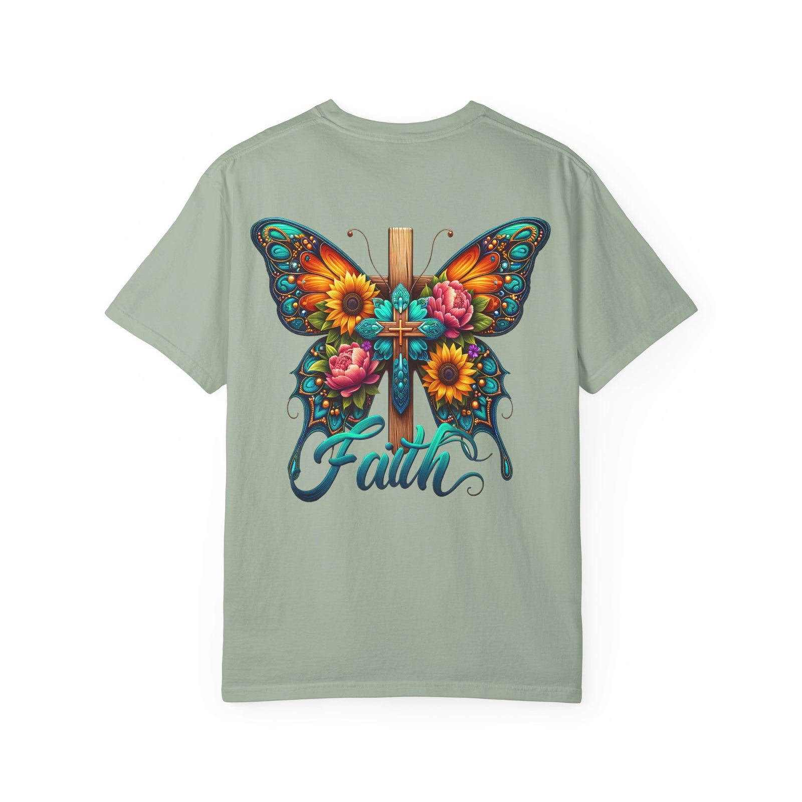 Faith Butterfly T‑Shirt — Floral Cross Design for Christian Gifts & Church Events