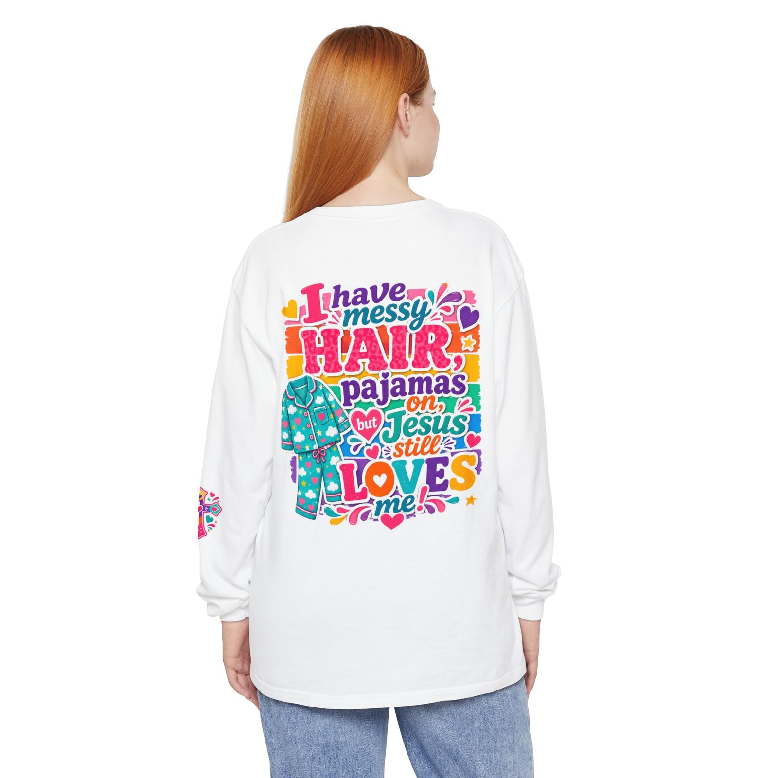 Christian Pajama Graphic Long Sleeve Tee — "...Jesus Still Loves Me"