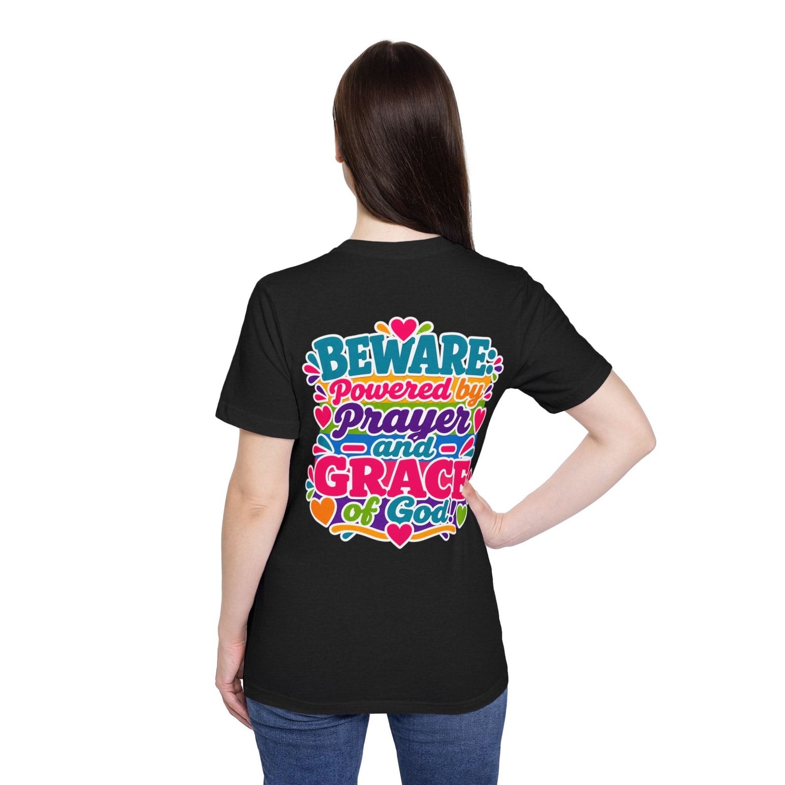 Christian Prayer & Grace T-Shirt — “Beware: Powered by Prayer and Grace of God”