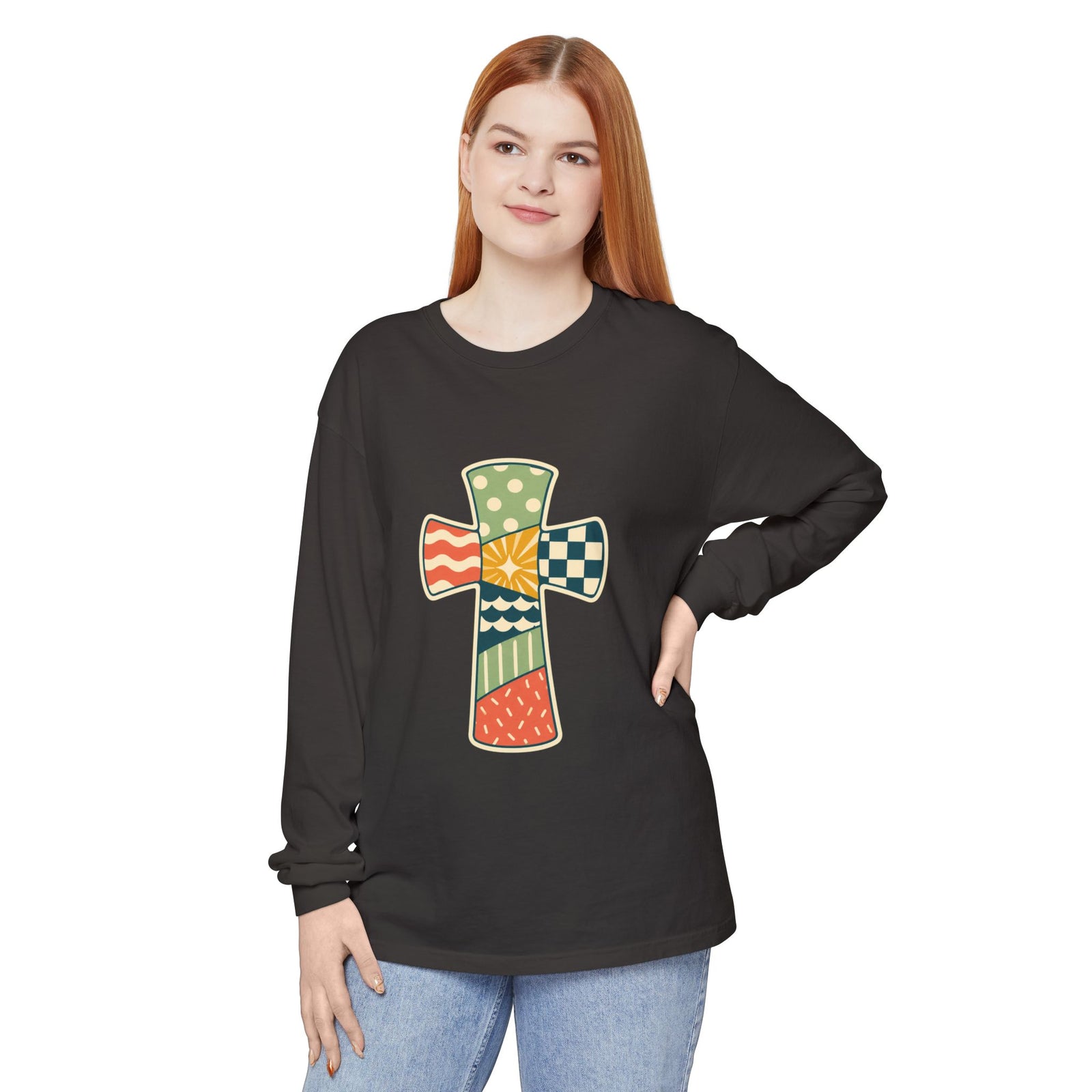 Patchwork Cross Long Sleeve T-Shirt