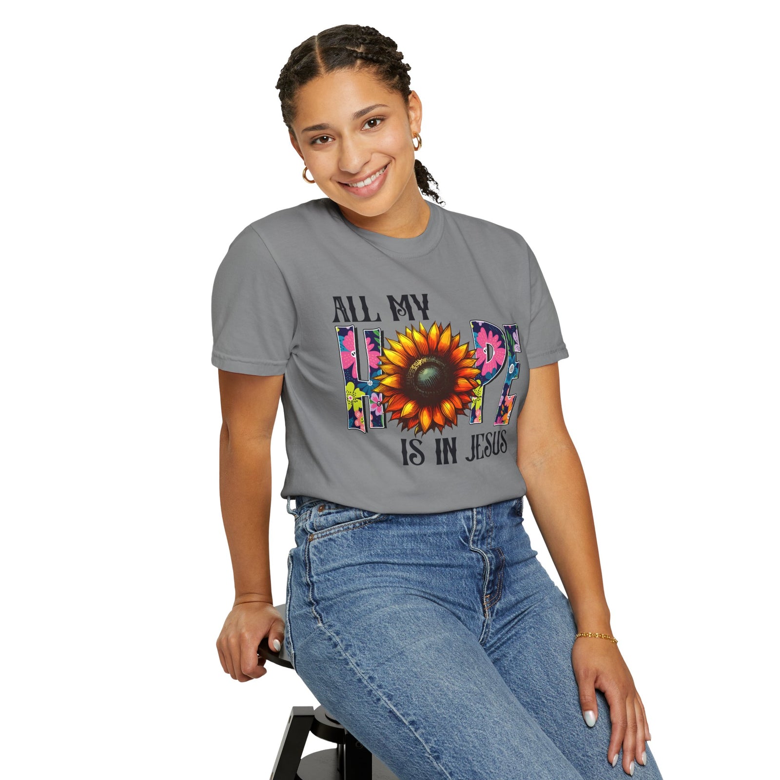 T-Shirt — "All My Hope Is in Jesus" Sunflower Faith Tee