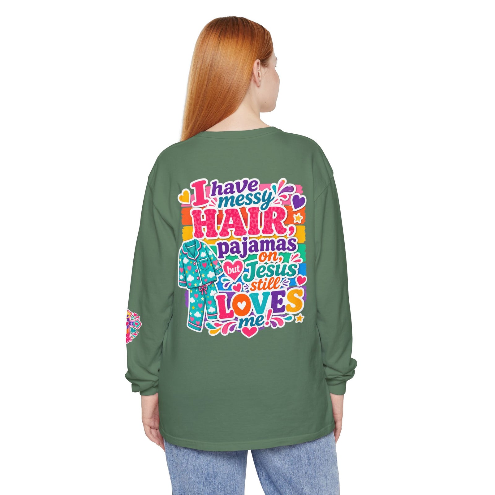 Christian Pajama Graphic Long Sleeve Tee — "...Jesus Still Loves Me"