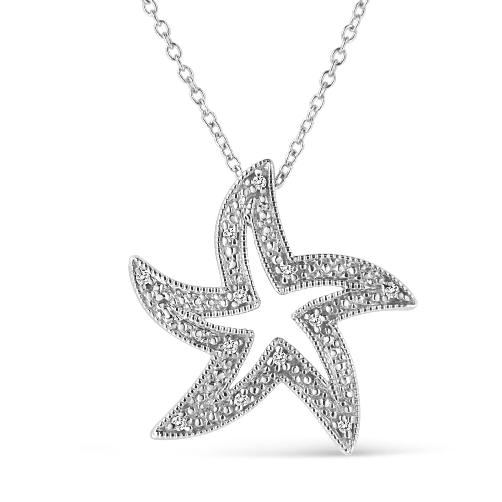 .925 Sterling Silver Diamond Starfish Pendant Necklace