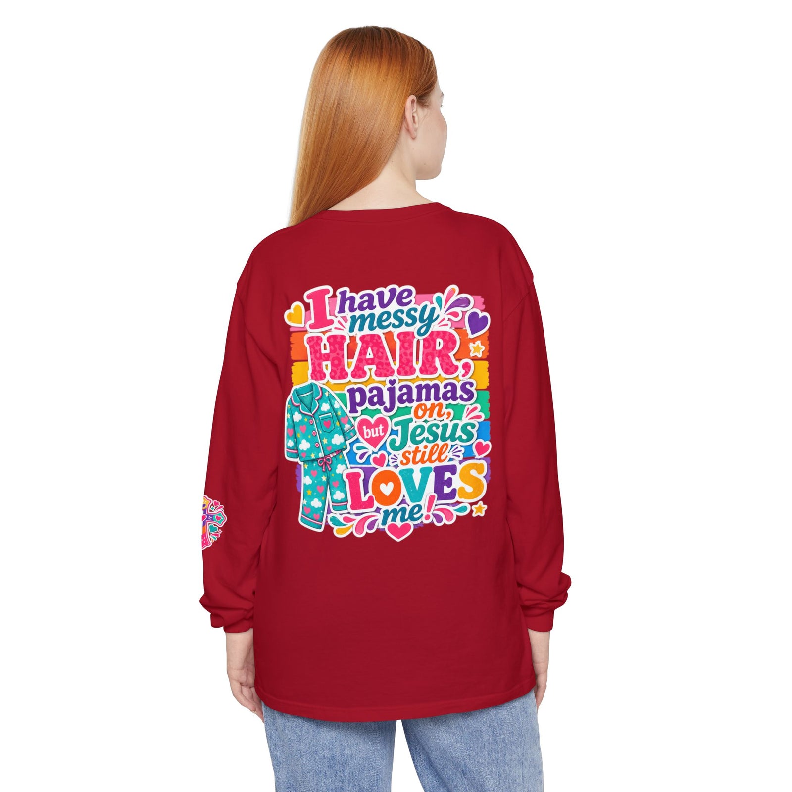 Christian Pajama Graphic Long Sleeve Tee — "...Jesus Still Loves Me"