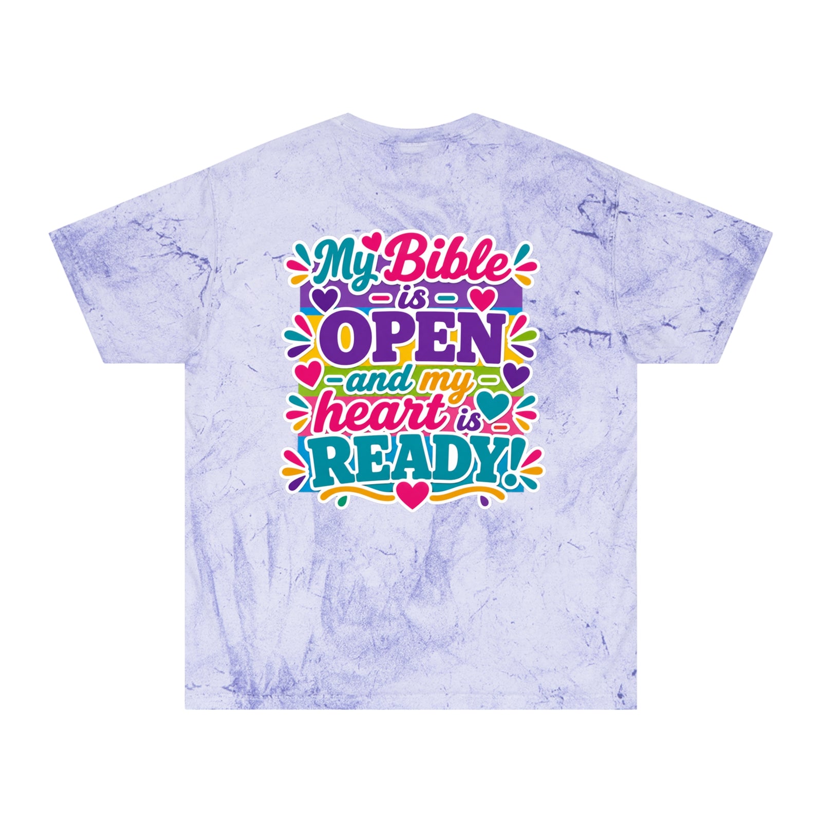 Christian Tie-Dye T-Shirt — “My Bible is Open and My Heart is Ready” Colorful Faith Tee