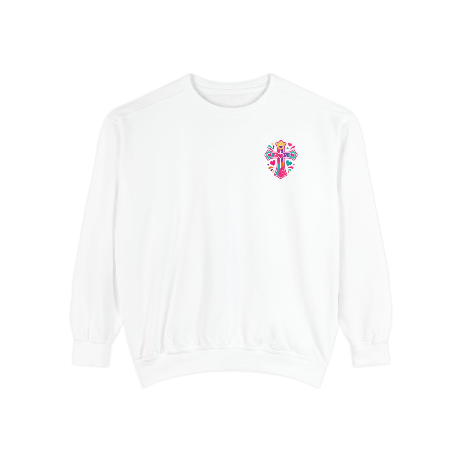 Christian Graphic Sweatshirt — “Warning I Tell Everyone About Jesus” Colorful Faith Crewneck