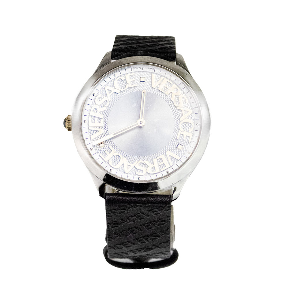 Versace Silver Halo 38mm Leather Strap Watch