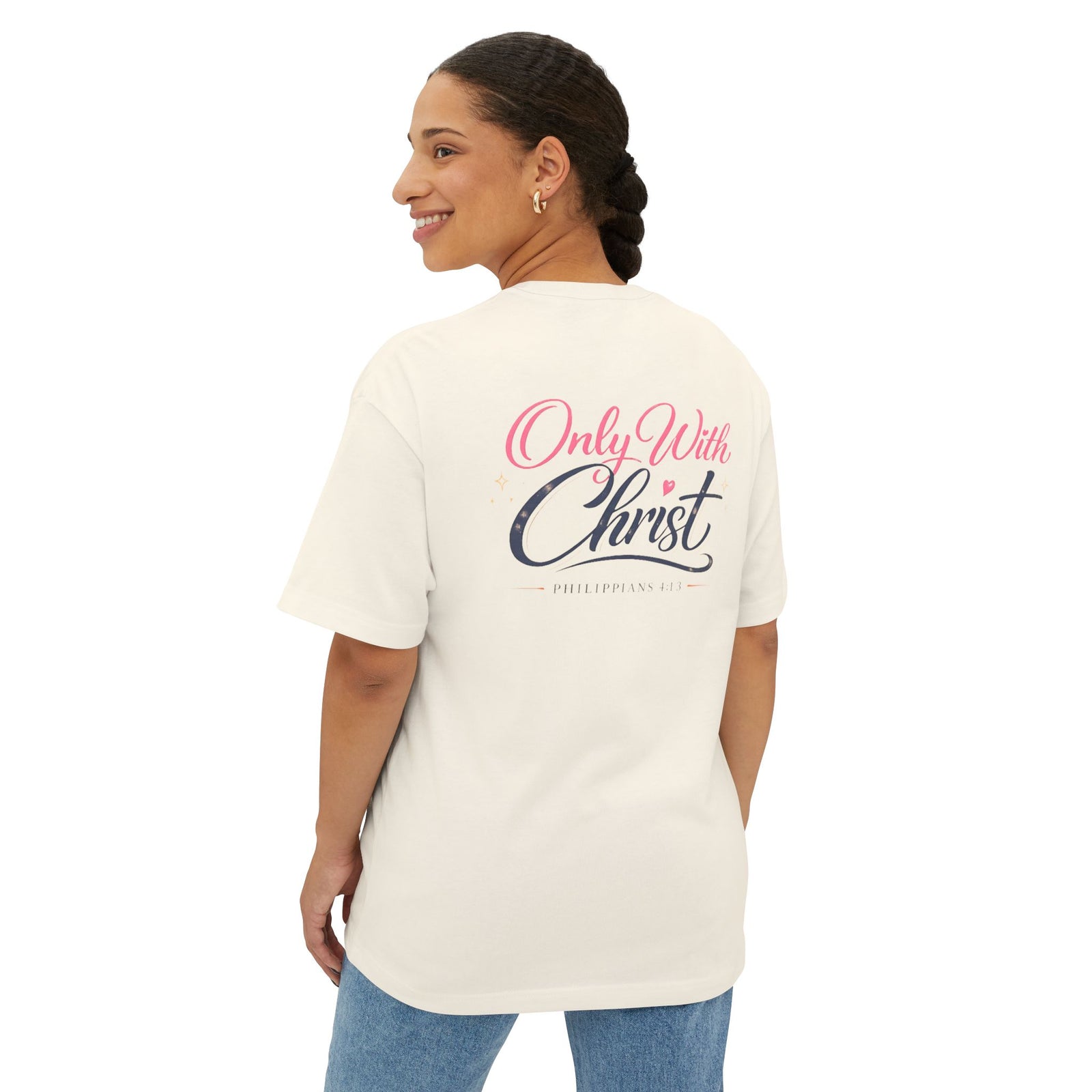 Faith Graphic Tee — "Only With Christ" Oversized Boxy T-Shirt