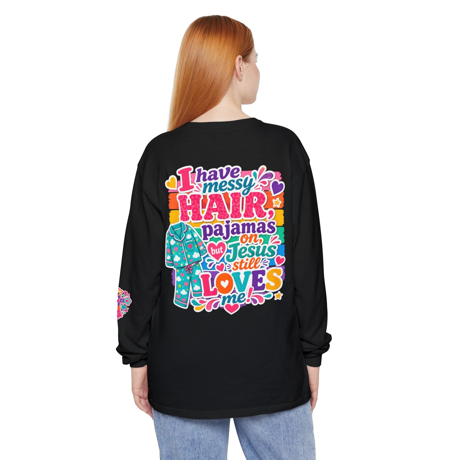 Christian Pajama Graphic Long Sleeve Tee — "...Jesus Still Loves Me"