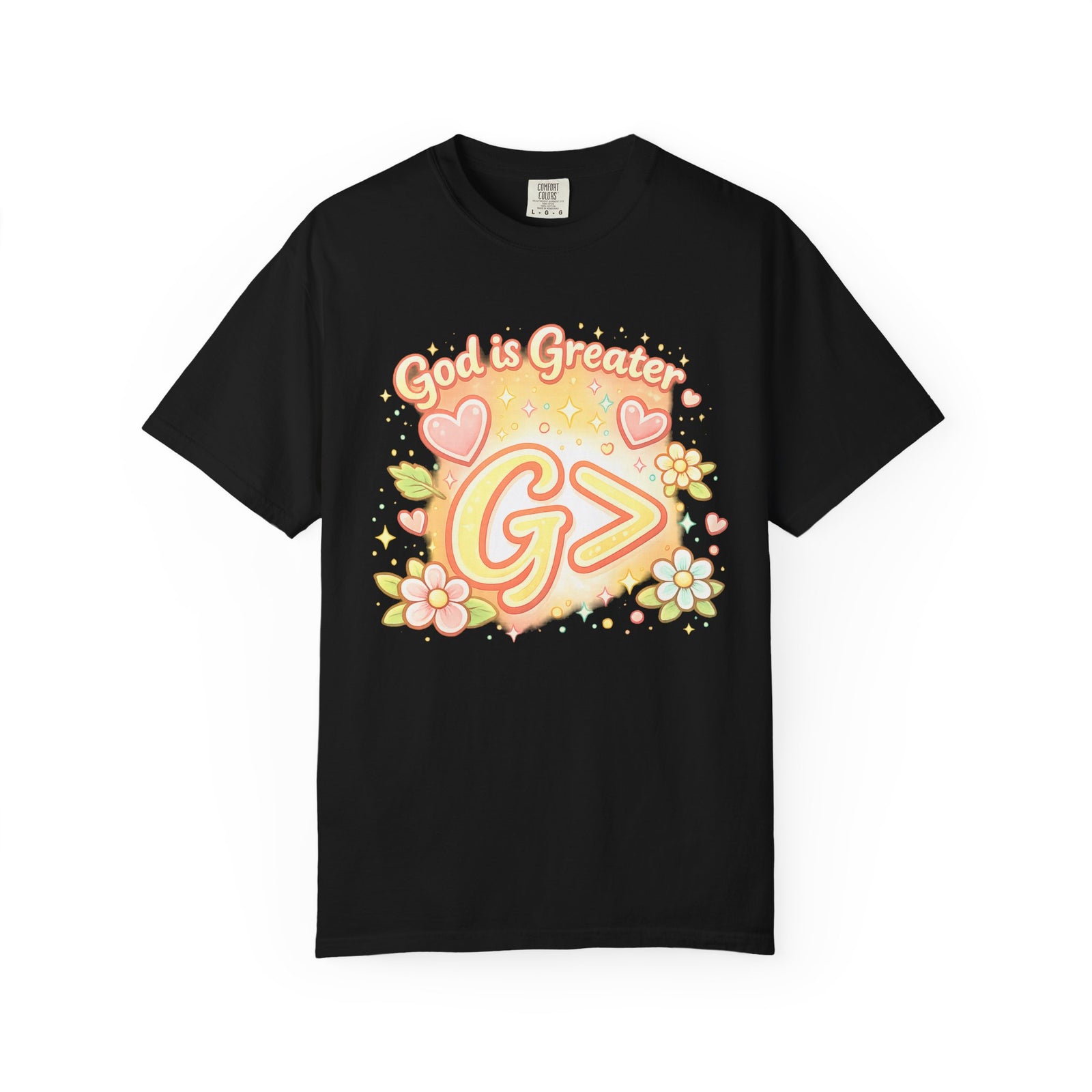 God's Greater Tee — Cute Floral Christian Graphic T-Shirt