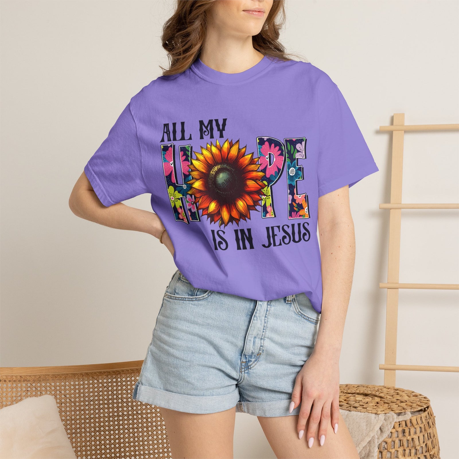 T-Shirt — "All My Hope Is in Jesus" Sunflower Faith Tee