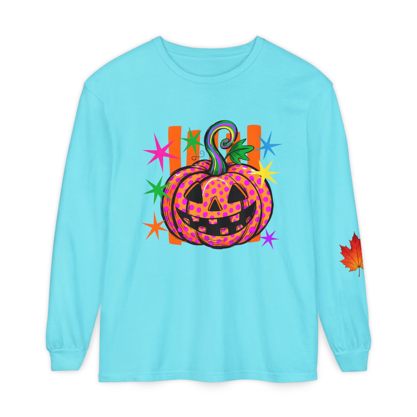 Halloween Pumpkin Long Sleeve Tee — Colorful Jack-O'-Lantern Graphic
