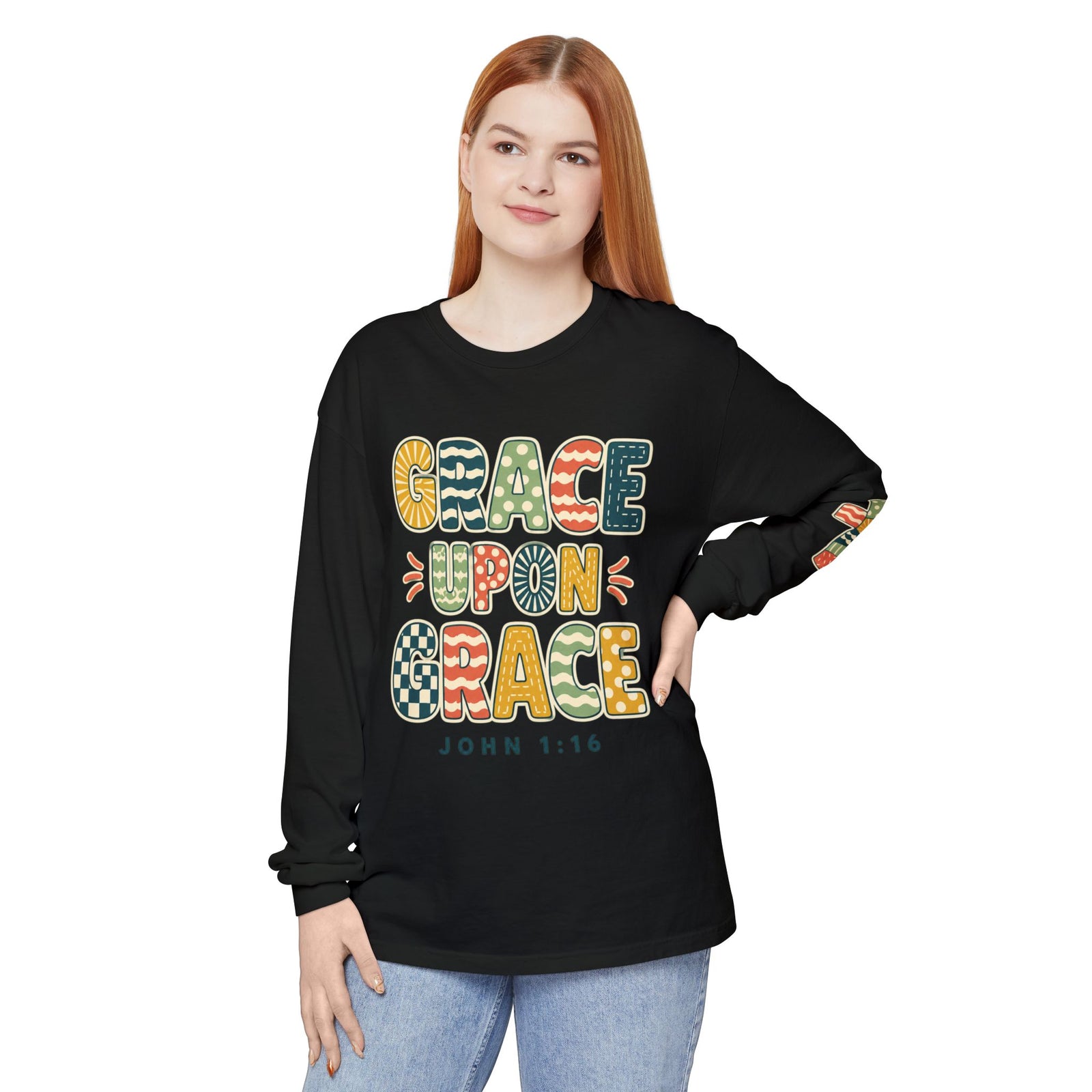 Grace Upon Grace Long Sleeve T-Shirt — John 1:16 Christian Tee