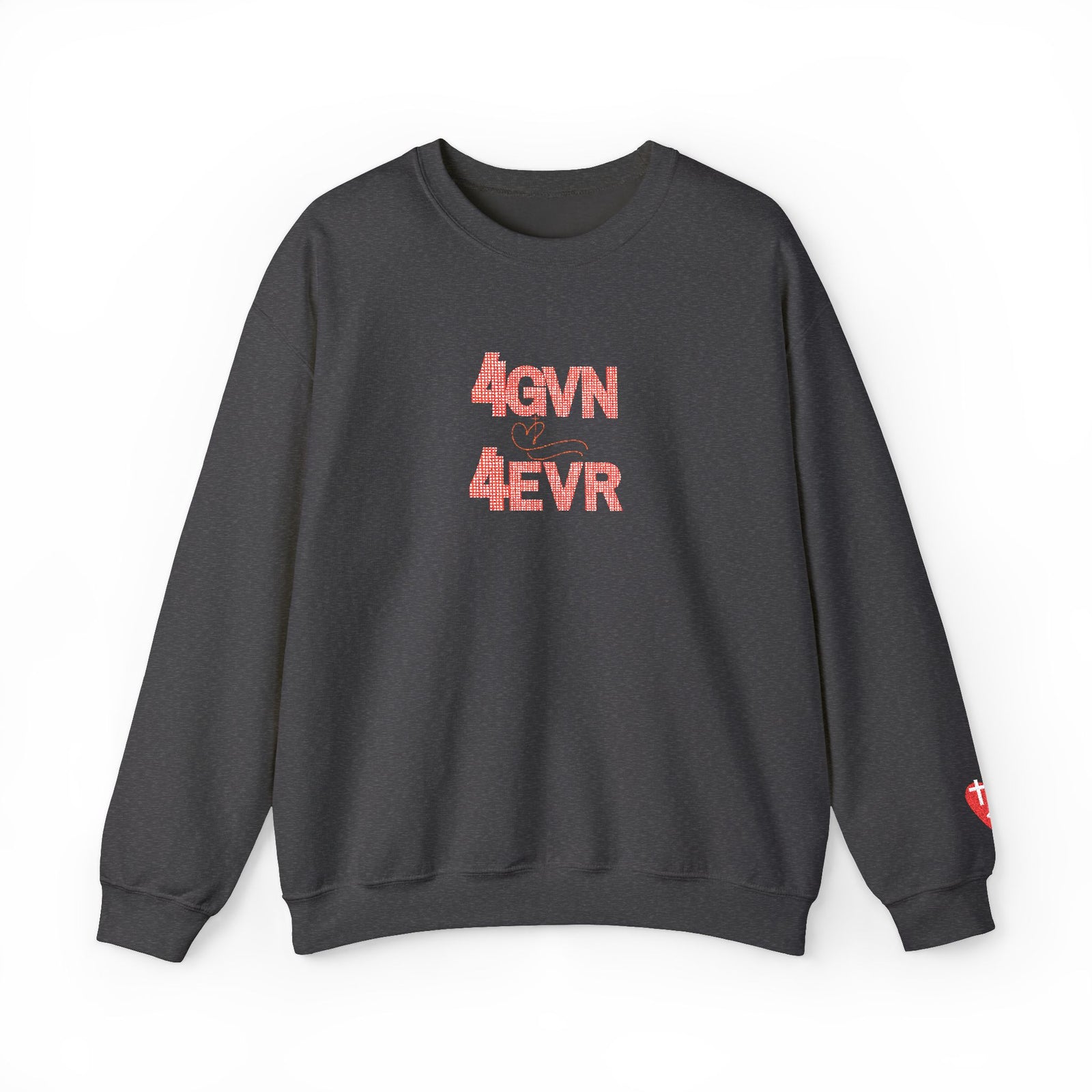 Crewneck Sweatshirt — 'AGAIN NEVER' Floral Text Design, White Cozy Pullover