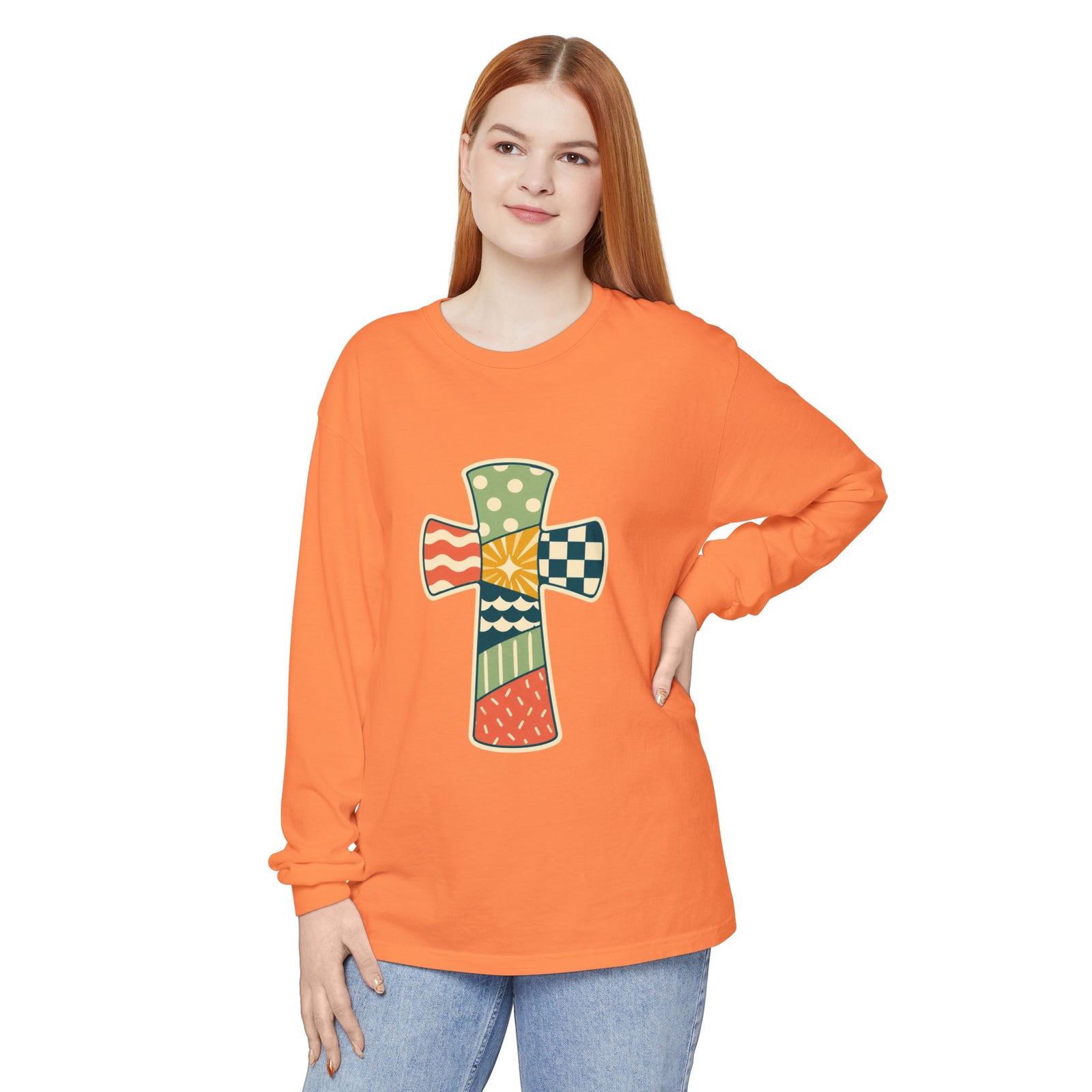 Patchwork Cross Long Sleeve T-Shirt