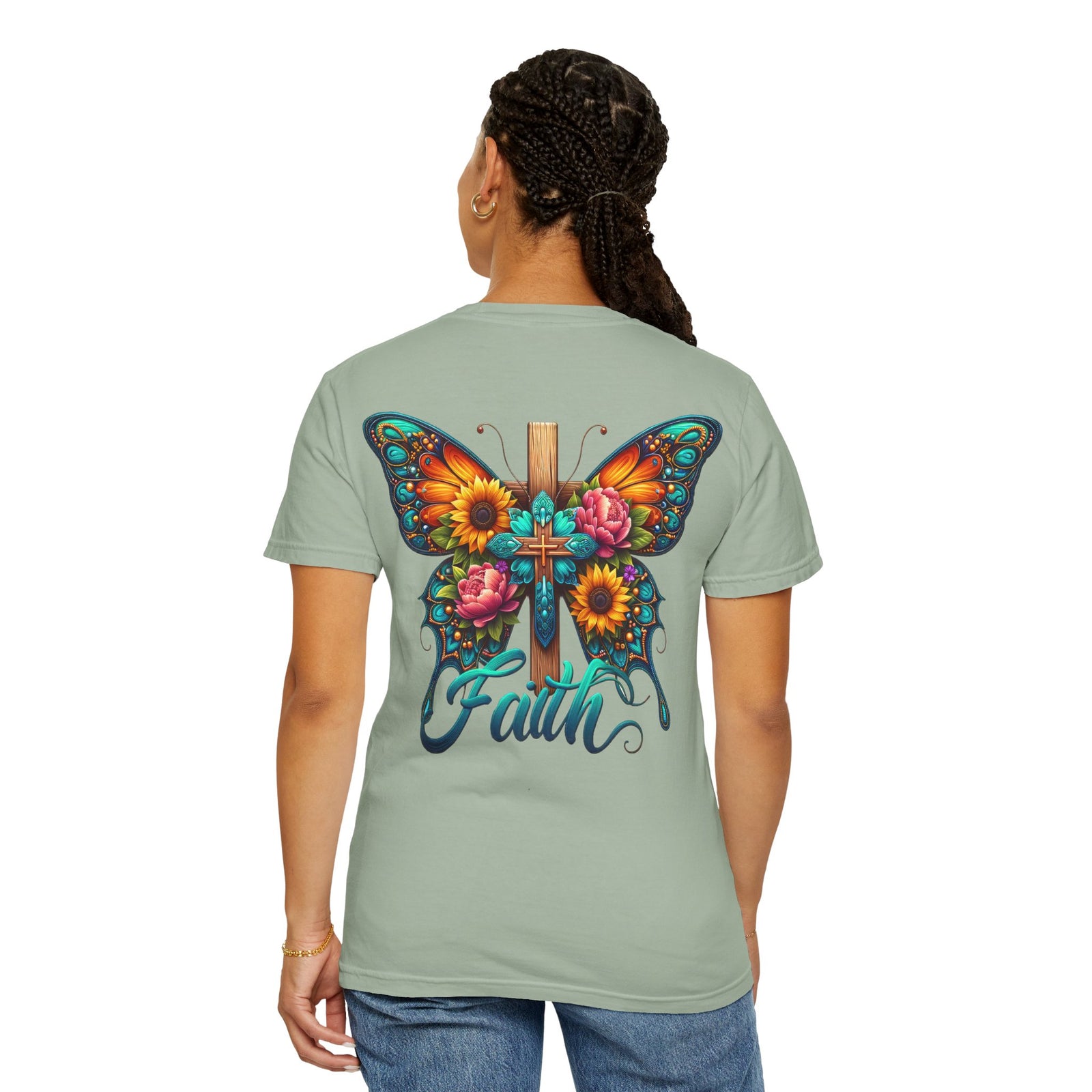 Faith Butterfly T‑Shirt — Floral Cross Design for Christian Gifts & Church Events