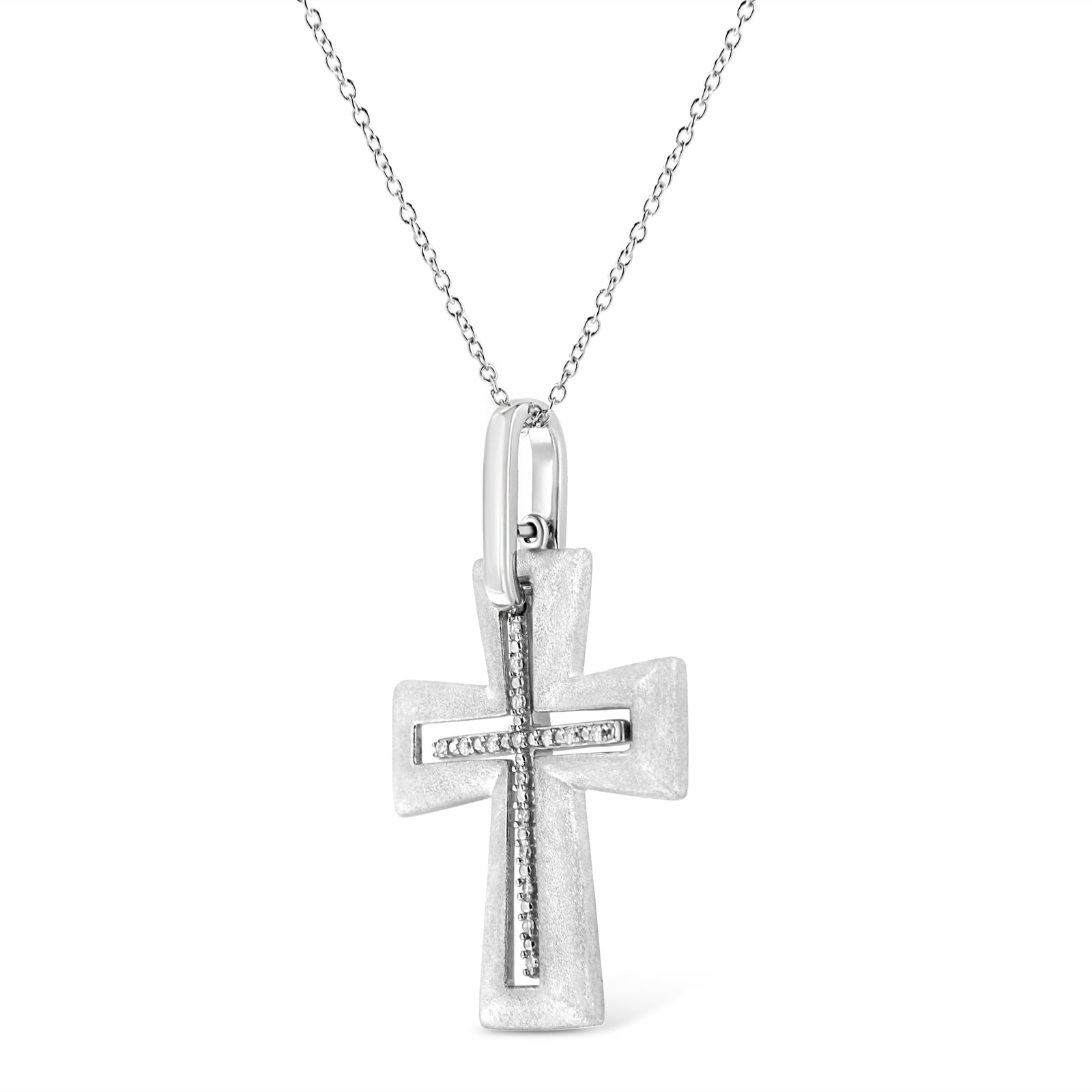 .925 Sterling Silver Diamond Cross Pendant Necklace