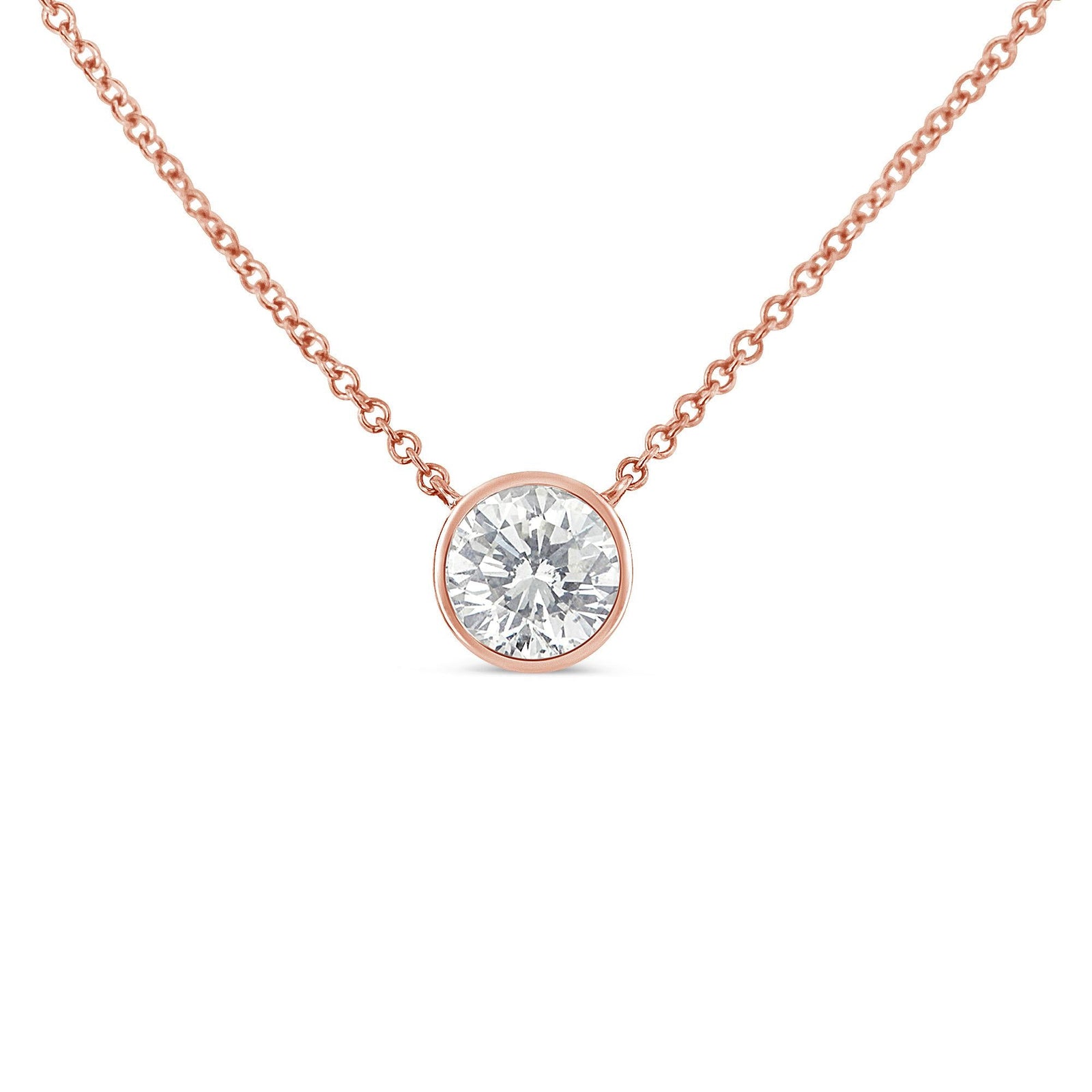 10K Rose Gold Solitaire Diamond Pendant Necklace