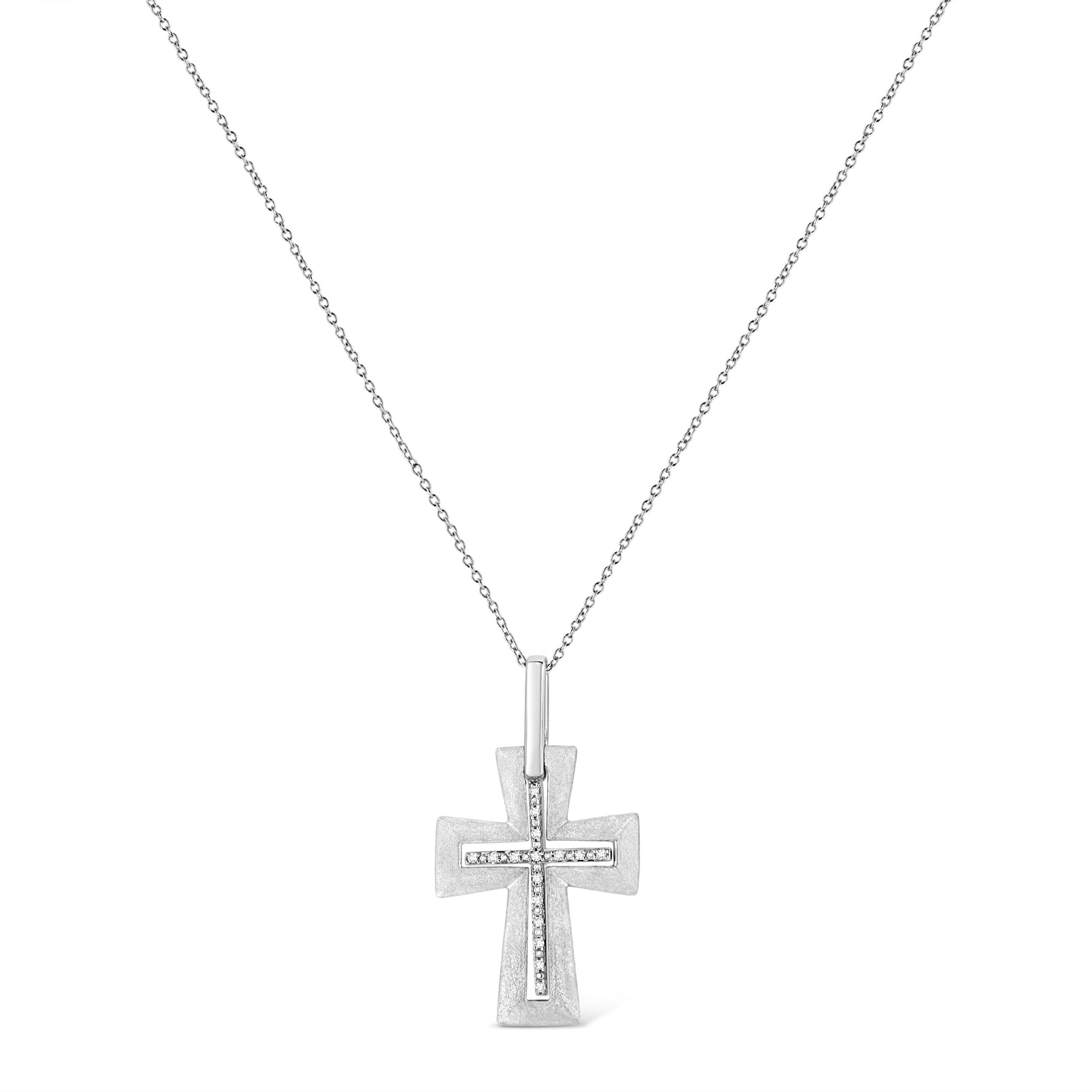.925 Sterling Silver Diamond Cross Pendant Necklace