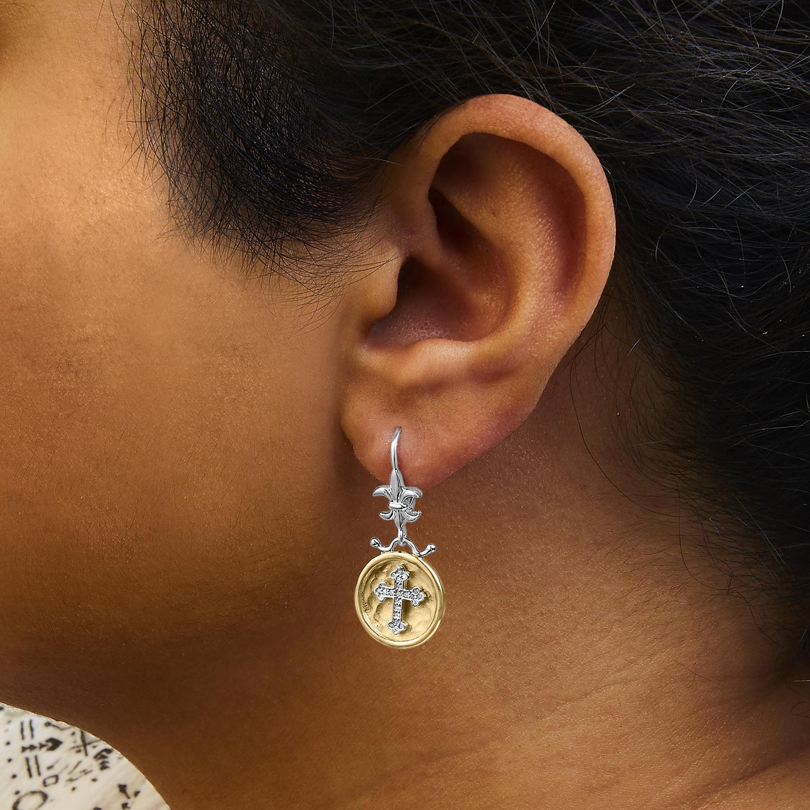 18K Gold Plated Sterling Silver Diamond Cross Earrings