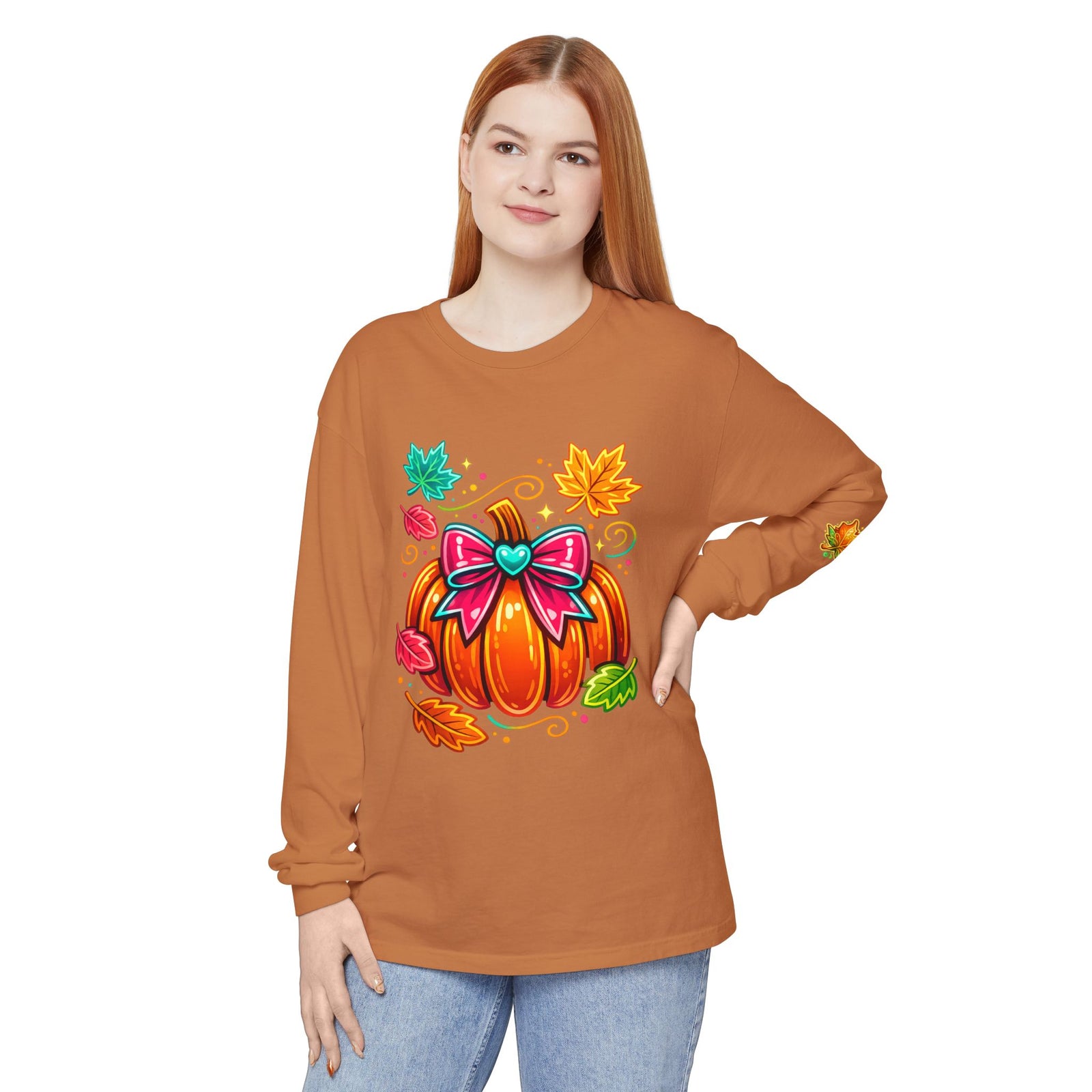 Autumn Pumpkin Bow Long Sleeve Tee