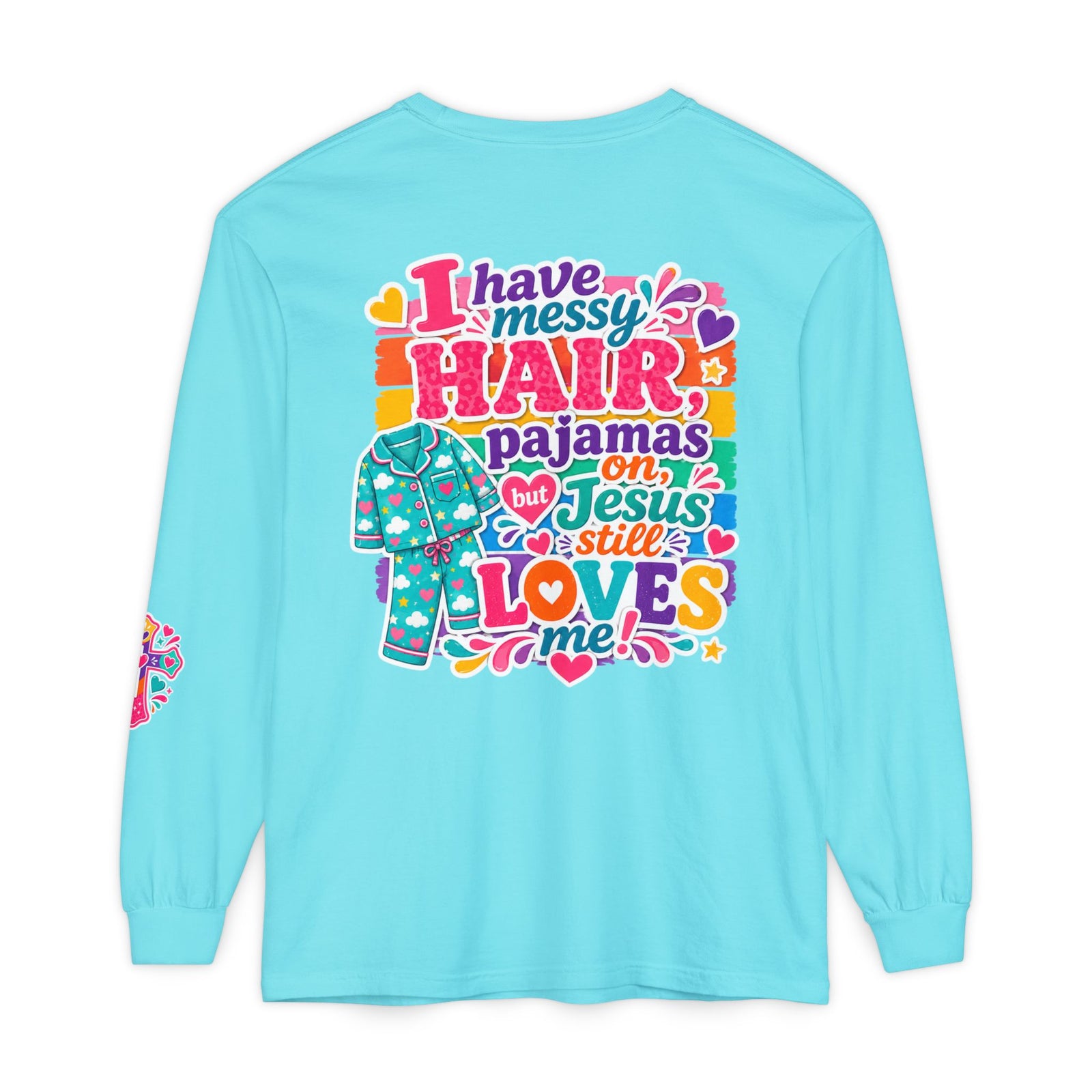 Christian Pajama Graphic Long Sleeve Tee — "...Jesus Still Loves Me"