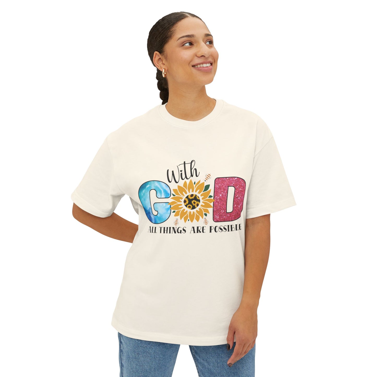 With God Tee — 'All Things Are Possible' Floral Sunflower Faith T-Shirt