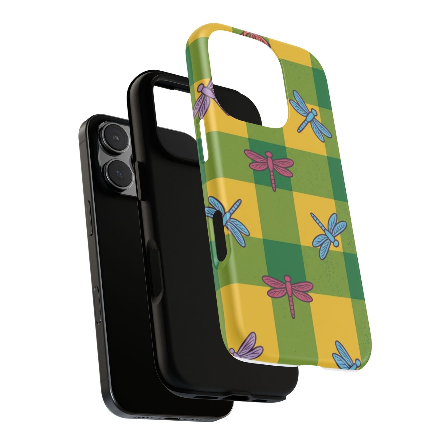 Dragonfly Check Phone Case — Colorful Plaid Protective Tough Case