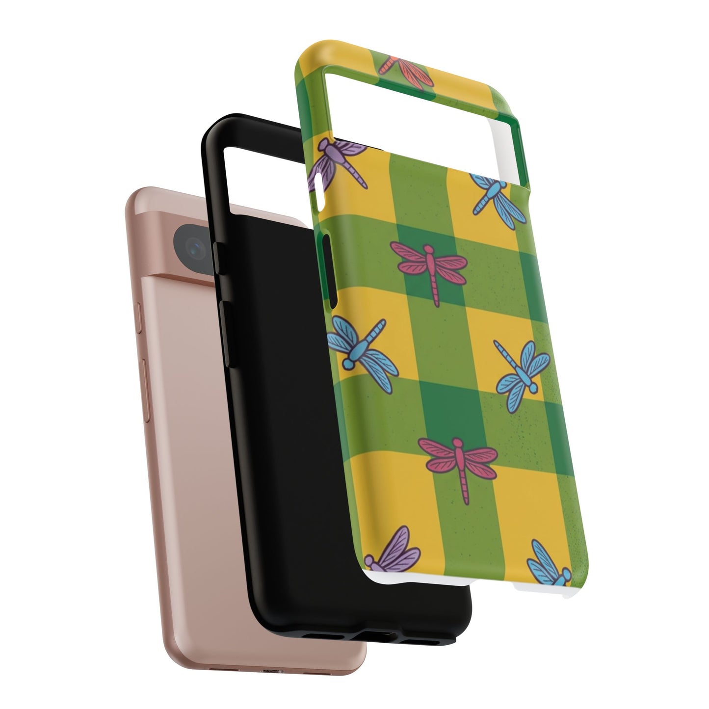 Dragonfly Check Phone Case — Colorful Plaid Protective Tough Case