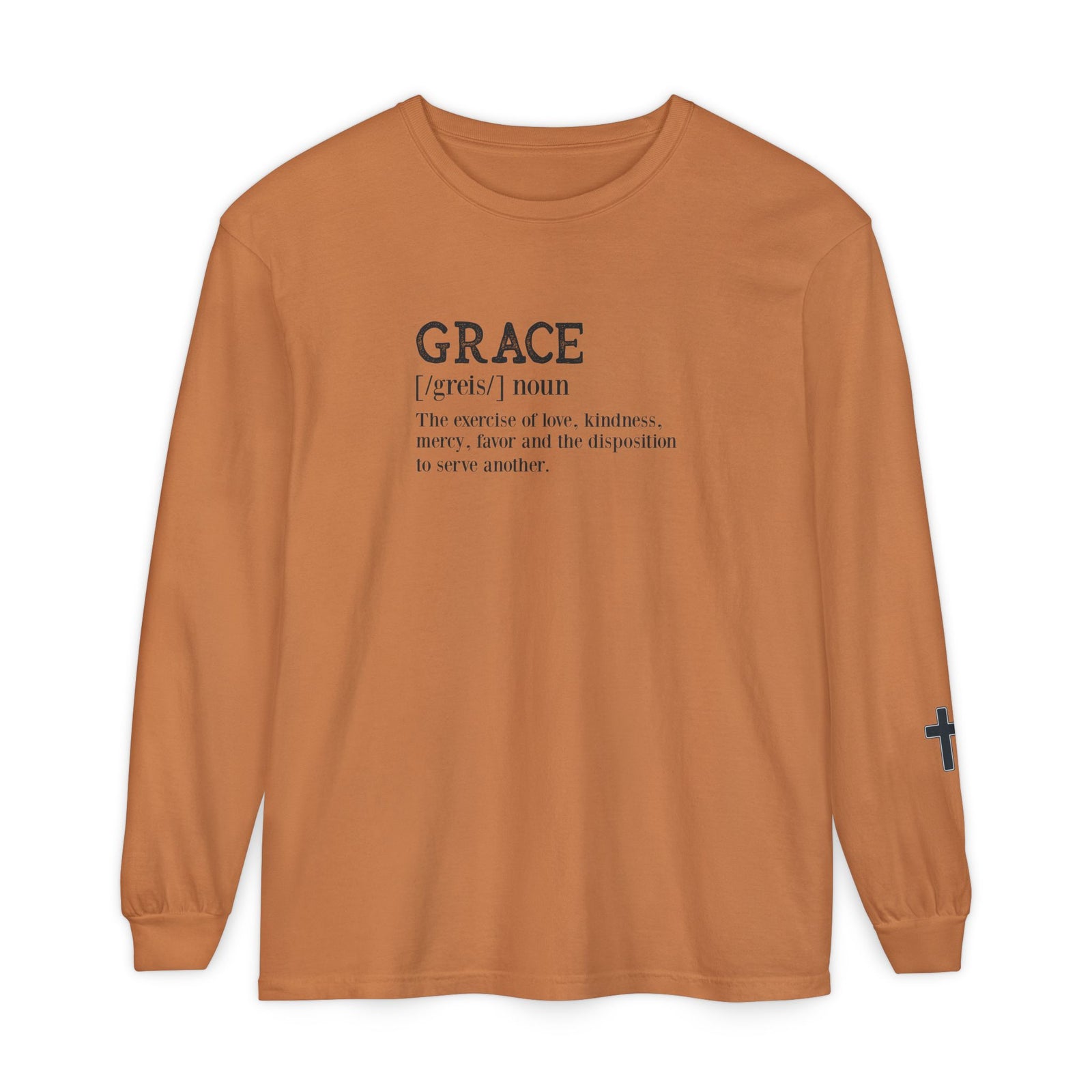 Grace Definition Long Sleeve Shirt — Christian Faith Cross Tee