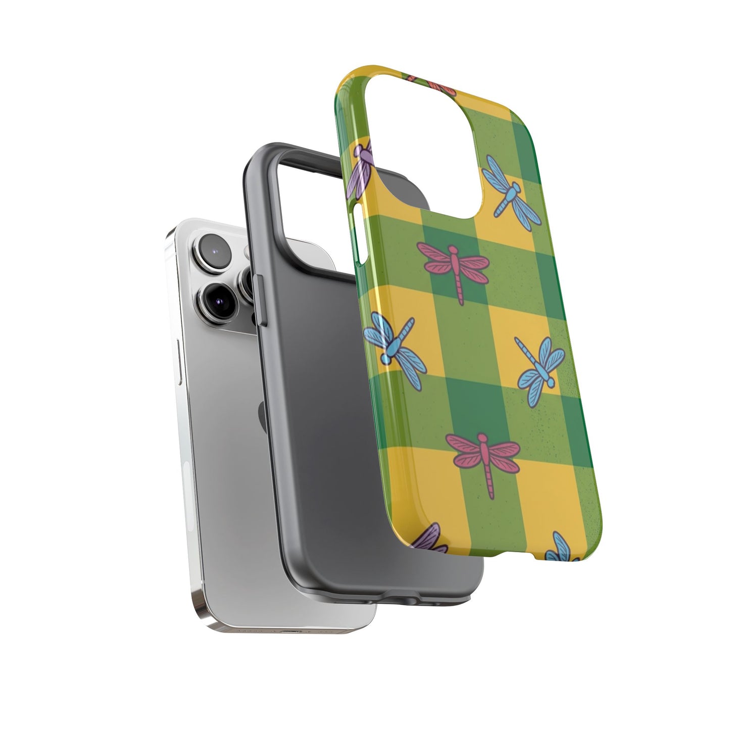 Dragonfly Check Phone Case — Colorful Plaid Protective Tough Case