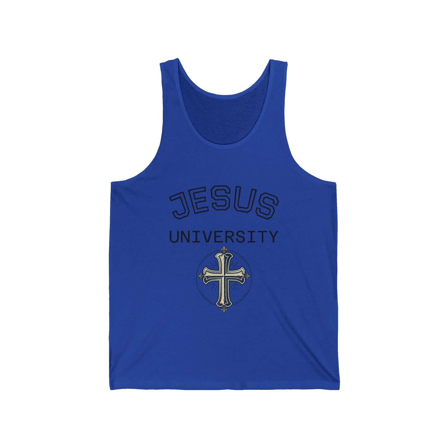 Jesus University Tank Top — Faith-Inspired Christian Cross Campus Style