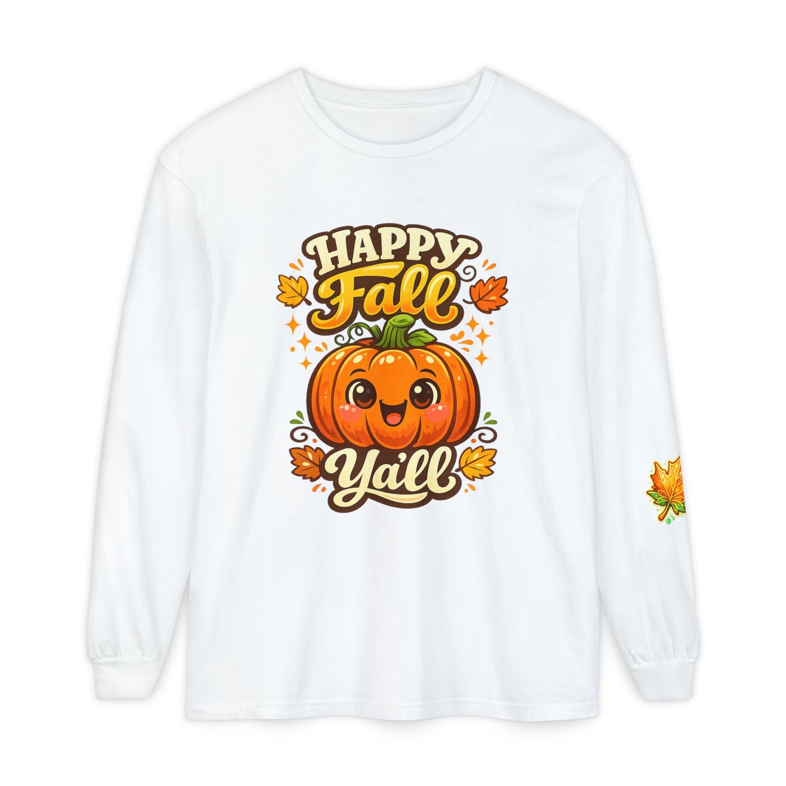 Happy Fall Y'all Long Sleeve Tee — Cute Pumpkin Autumn Shirt